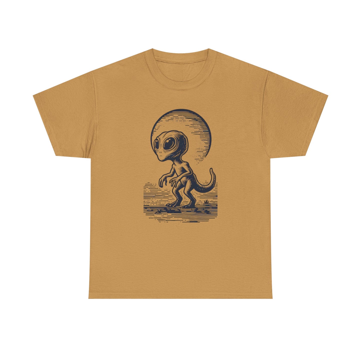 Dinosaur Hybrid, Graphic Unisex Heavy Cotton Tee | UFO Lover T-Shirt | Space-Themed Apparel - Psychonaut Swag