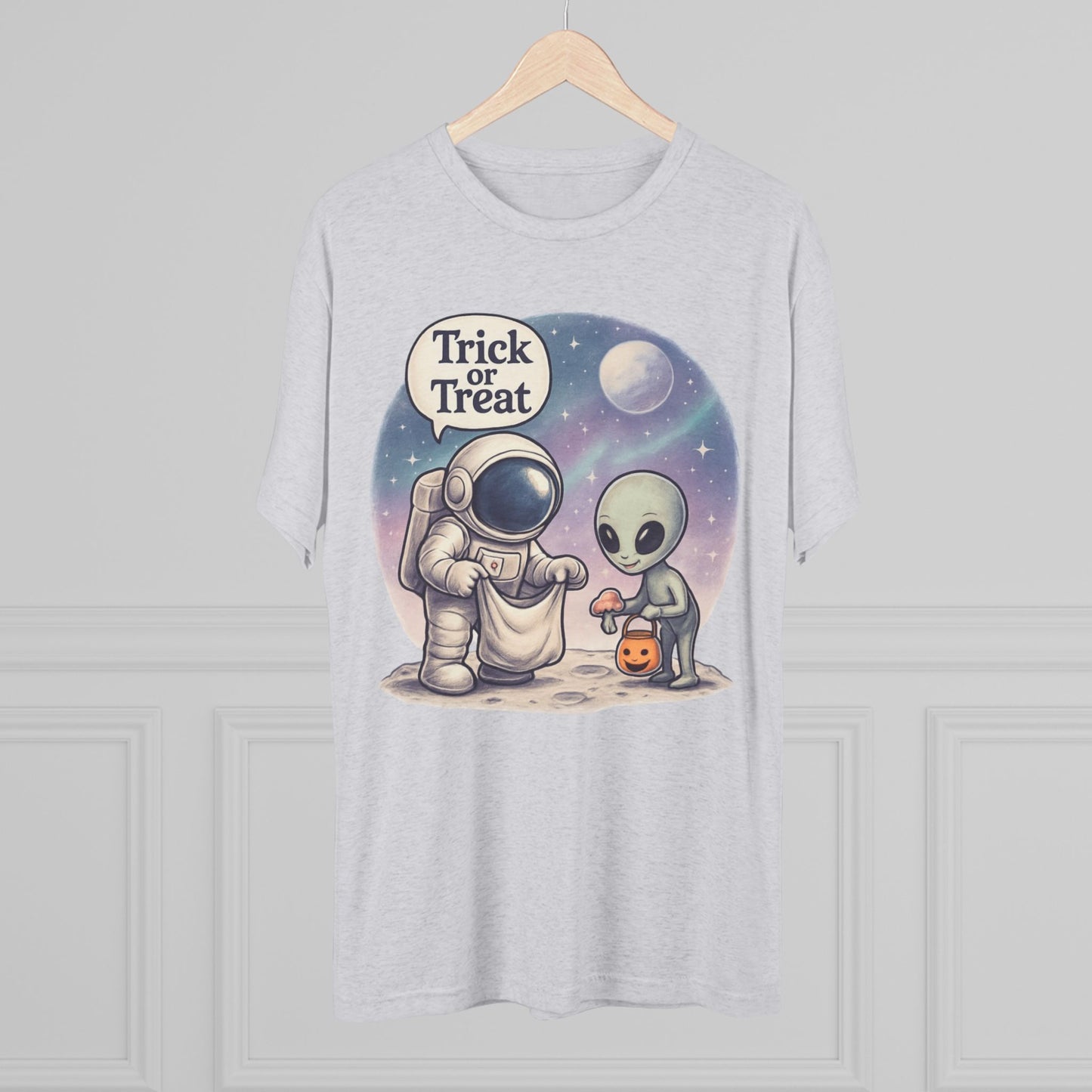 Space Trick or Treat Crew Tee, Halloween T-Shirt, Space Theme Shirt, Unisex Graphic Tee, Fun Costume Tee, Gift for Space Lovers
