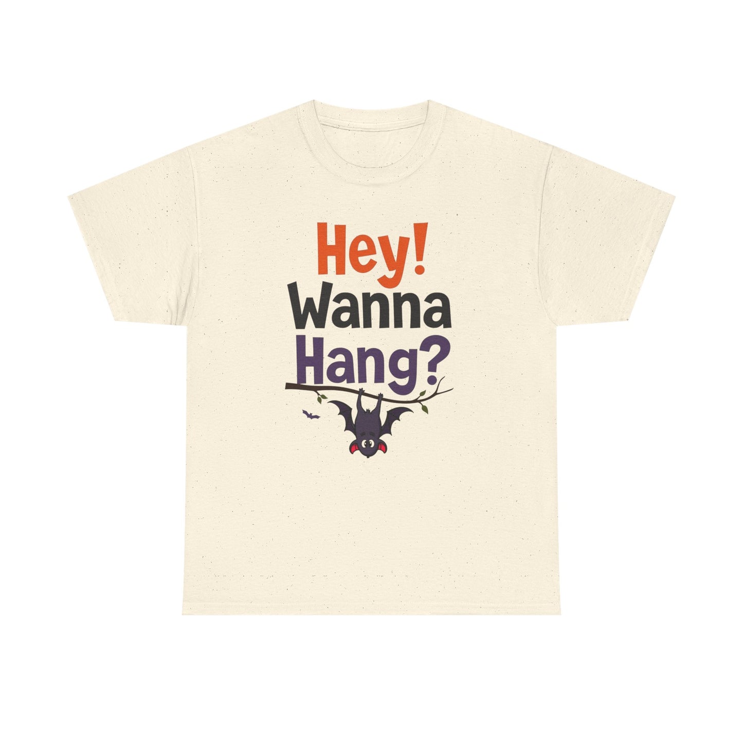 Wanna Hang, Bat Halloween Themed Unisex Heavy Cotton Tee - Fun & Spooky Graphic Tee, Perfect for Parties, Costume Events, Fall Celebrations, Gifts - Psychonaut Swag