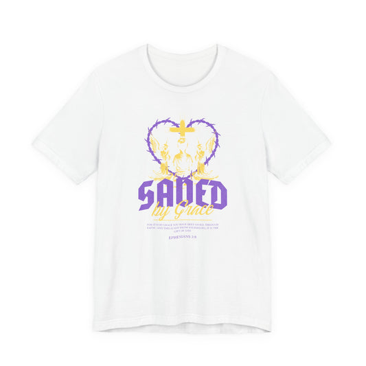 Saved by Grace T‑Shirt — Christian Faith Heart Design