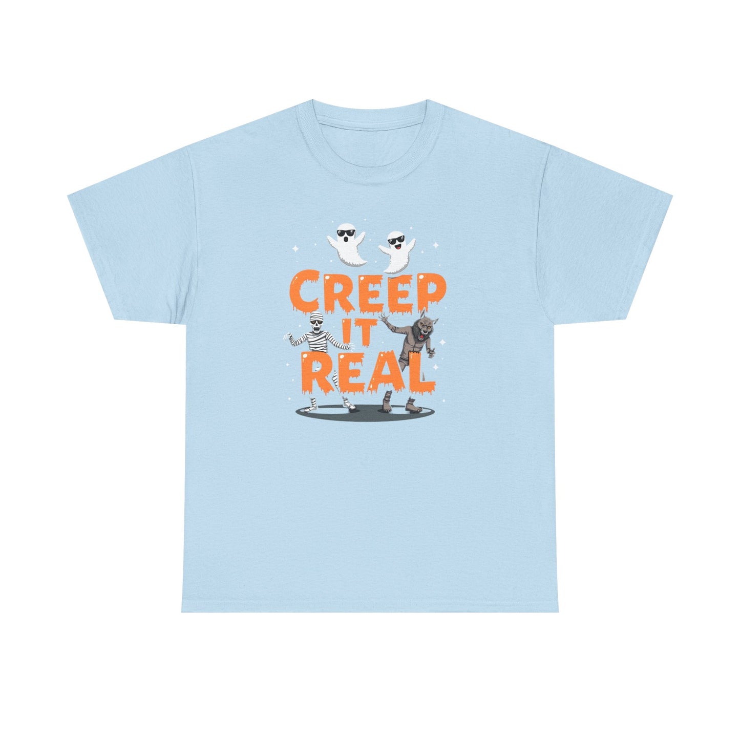 Creep It Real Unisex Heavy Cotton Tee, Halloween Shirt, Fall Apparel, Spooky Season, Ghost Theme, Unisex Casual Wear