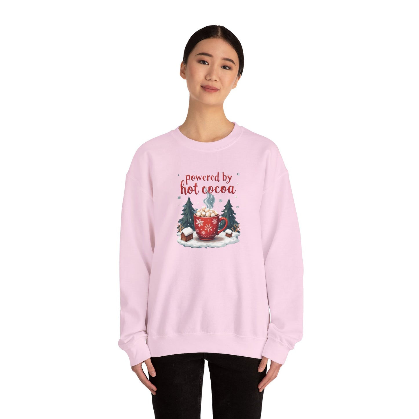 Crewneck Sweatshirt - "Powered by Hot Cocoa" Winter Graphic