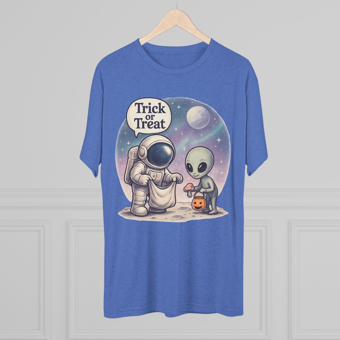 Space Trick or Treat Crew Tee, Halloween T-Shirt, Space Theme Shirt, Unisex Graphic Tee, Fun Costume Tee, Gift for Space Lovers