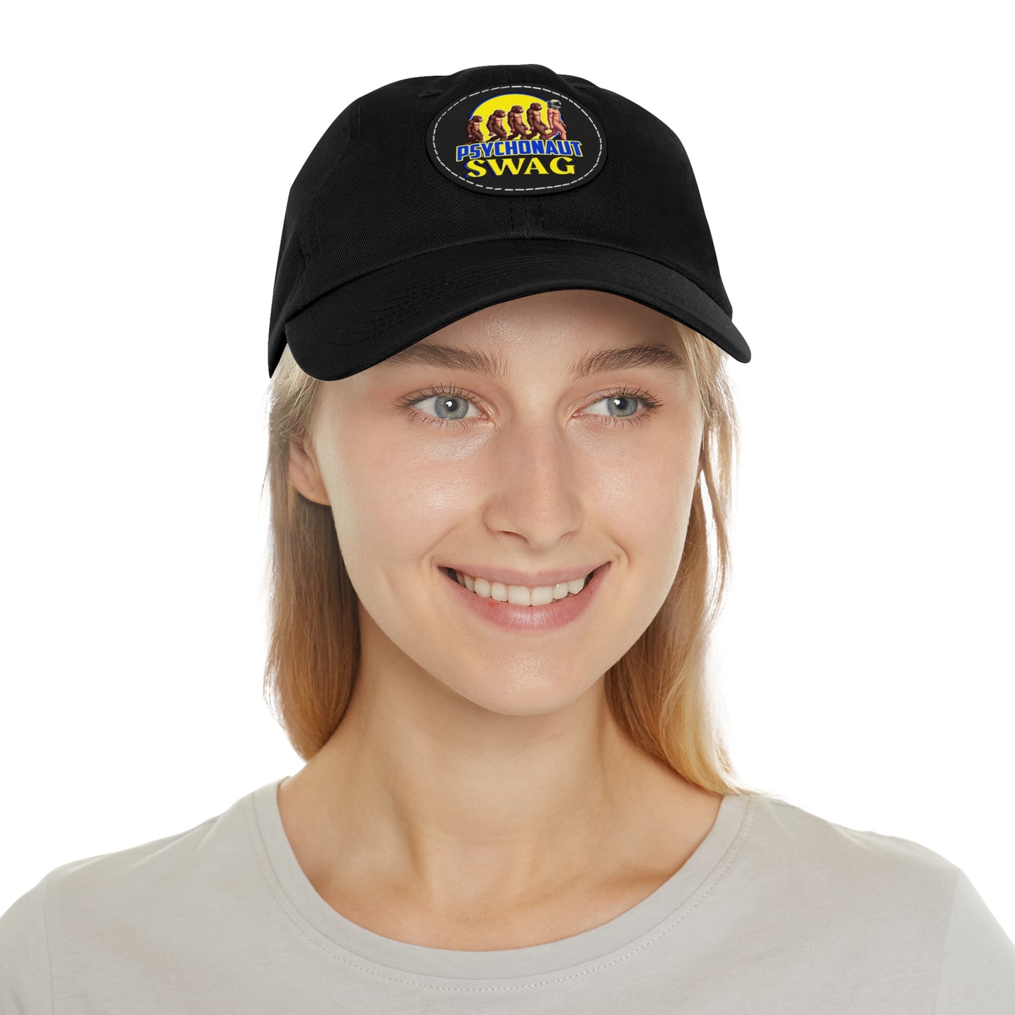 Psychonaut Swag Dad Hat with Leather Patch, Casual Cap for Outdoor Adventures, Fun Gift for Dads, Unique Street Style Hat - Psychonaut Swag