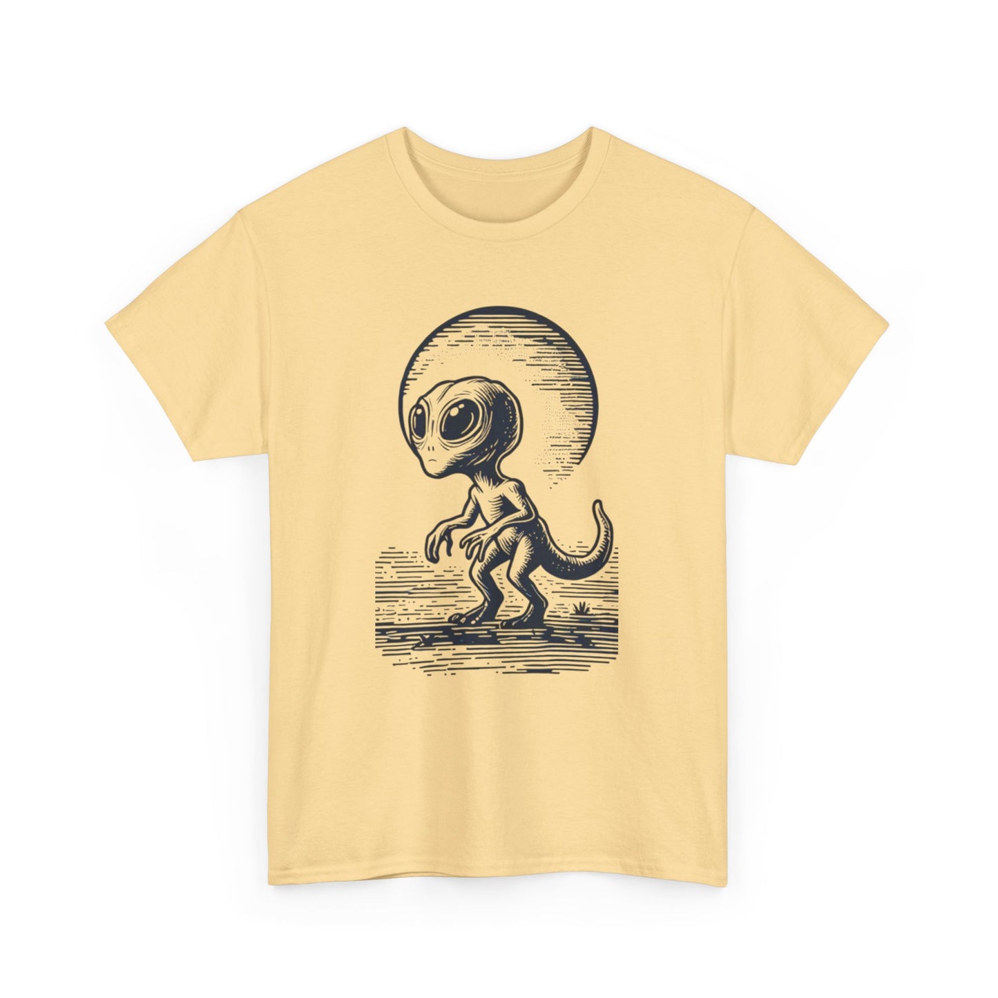 Dinosaur Hybrid, Graphic Unisex Heavy Cotton Tee | UFO Lover T-Shirt | Space-Themed Apparel - Psychonaut Swag