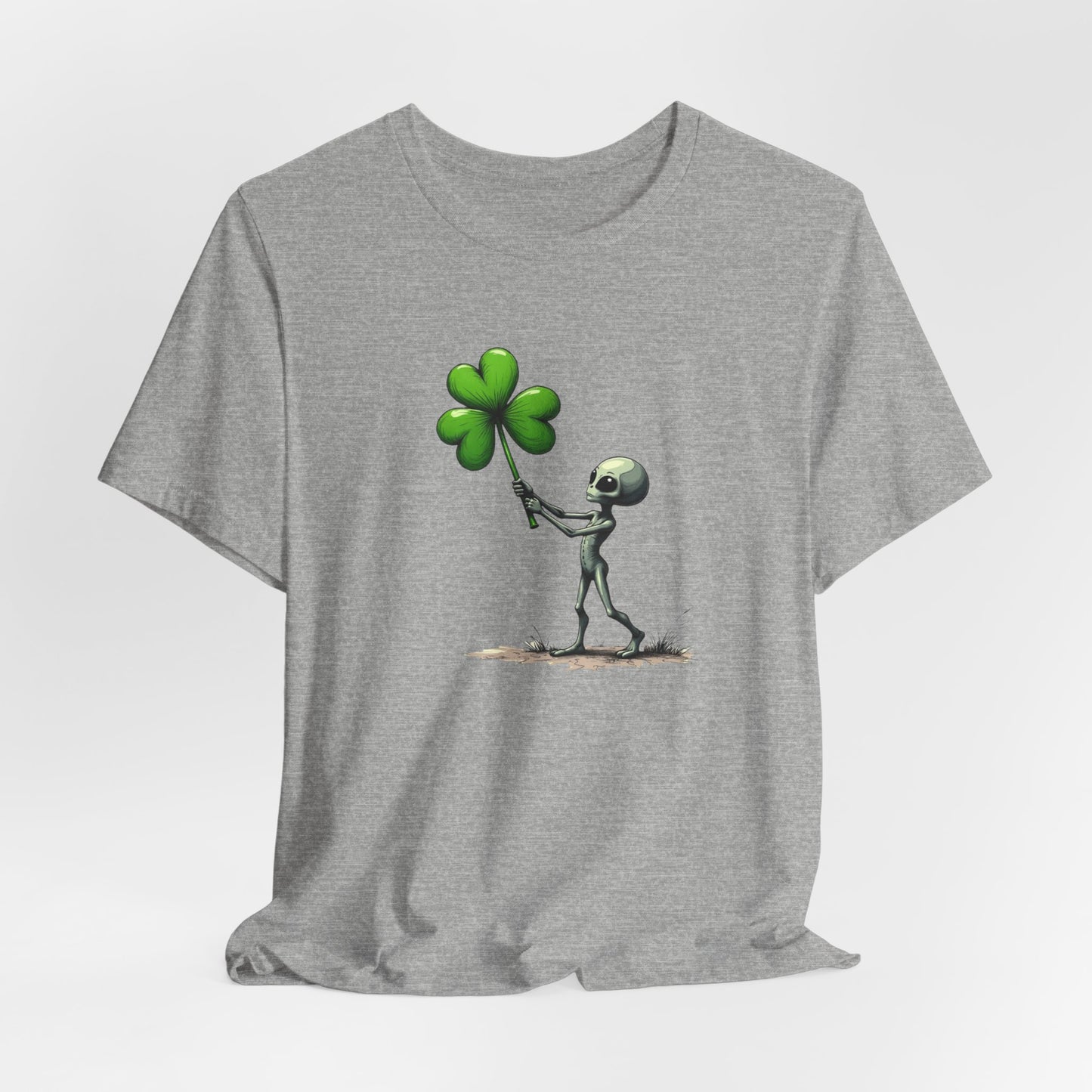 Alien Holding Clover T-Shirt — Cute St. Patrick’s Day Graphic Tee