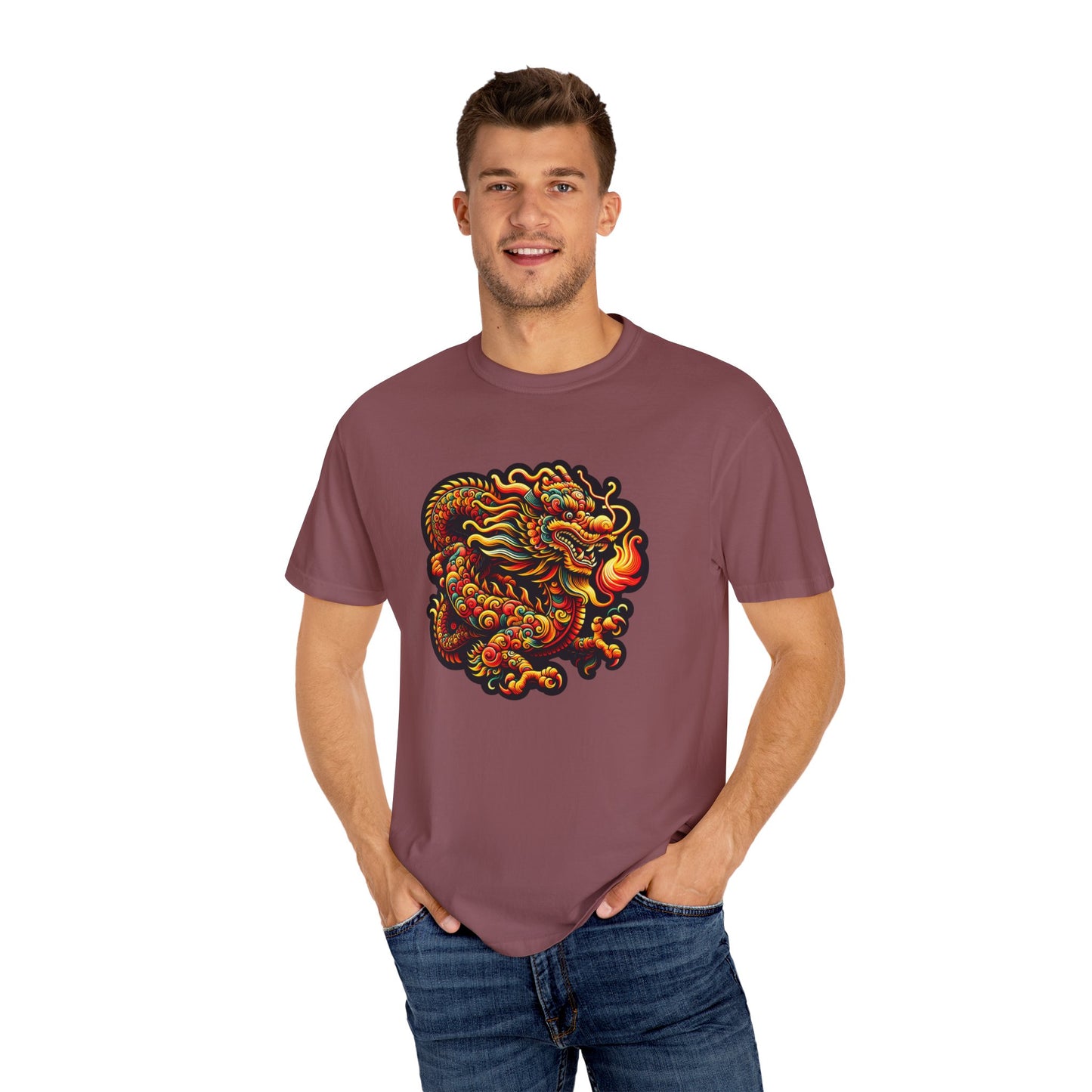 Dragon, Unisex Dragon Graphic T-Shirt - Colorful Garment-Dyed Tee - Psychonaut Swag
