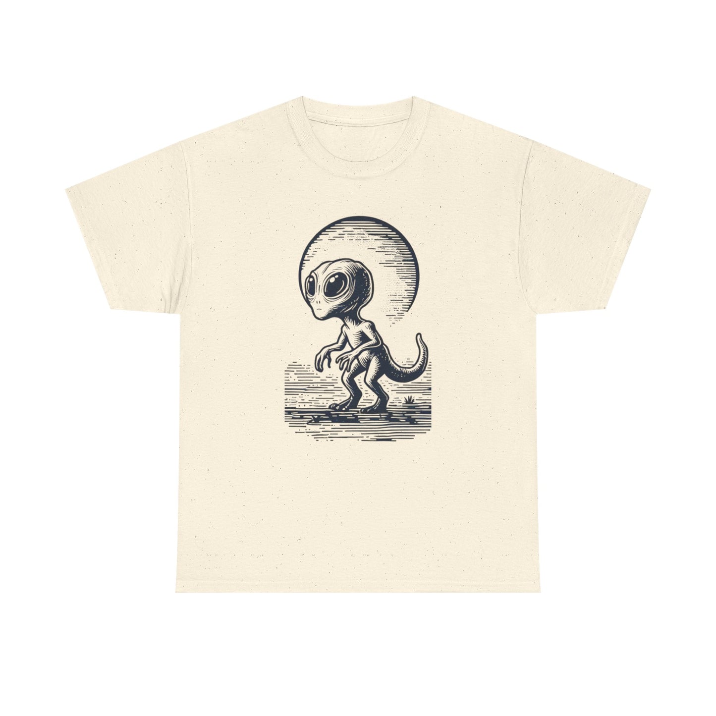 Dinosaur Hybrid, Graphic Unisex Heavy Cotton Tee | UFO Lover T-Shirt | Space-Themed Apparel - Psychonaut Swag