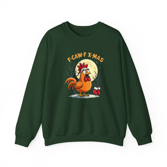 Christmas Rooster Sweatshirt - "F-CAW-F X-MAS" Funny Holiday Crewneck