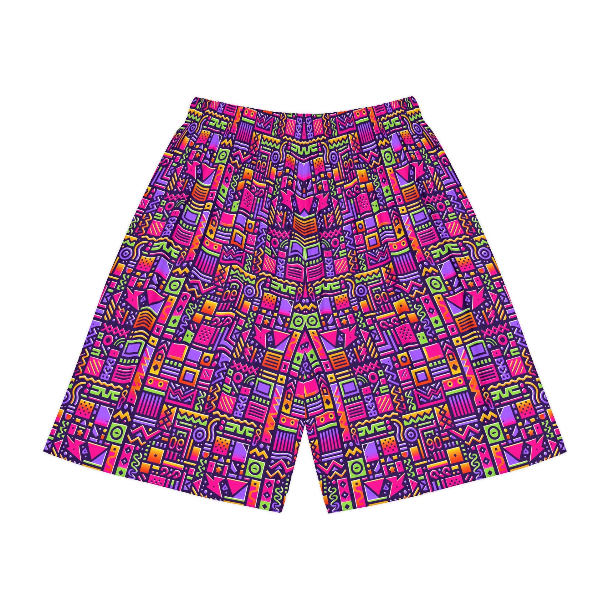 Retro 90's Style Geometric Pattern, Men’s Sports Shorts (AOP) - Psychonaut Swag
