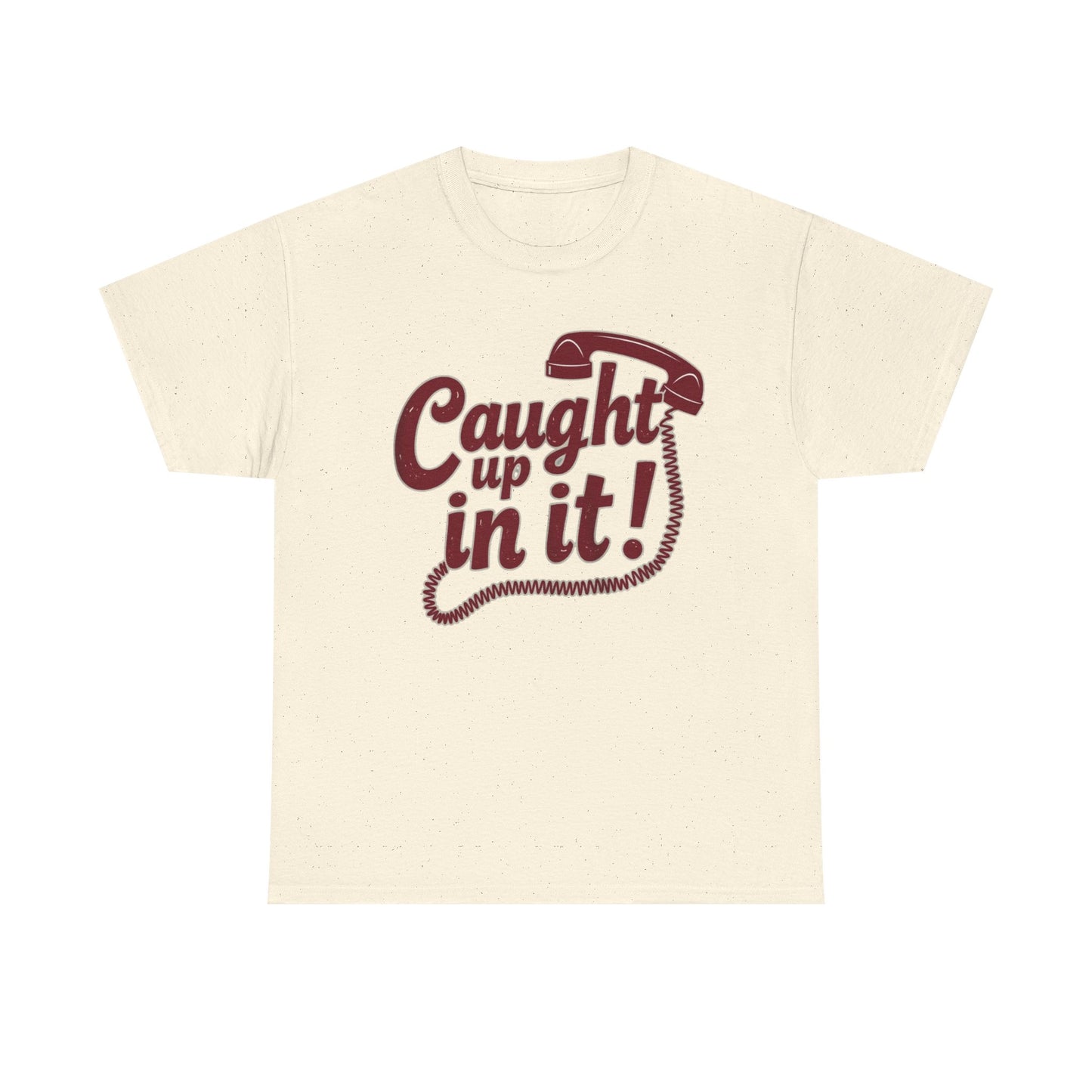 Caught Up in It, Phone chord, Unisex Heavy Cotton Tee, Vintage Phone Graphic T-Shirt, Casual Daily Wear, Fun Gift for Friends, Trendy White Tee - Psychonaut Swag