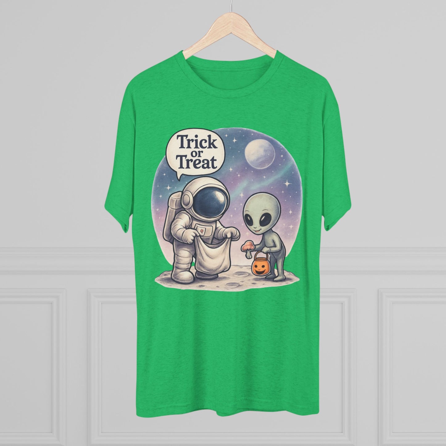Space Trick or Treat Crew Tee, Halloween T-Shirt, Space Theme Shirt, Unisex Graphic Tee, Fun Costume Tee, Gift for Space Lovers