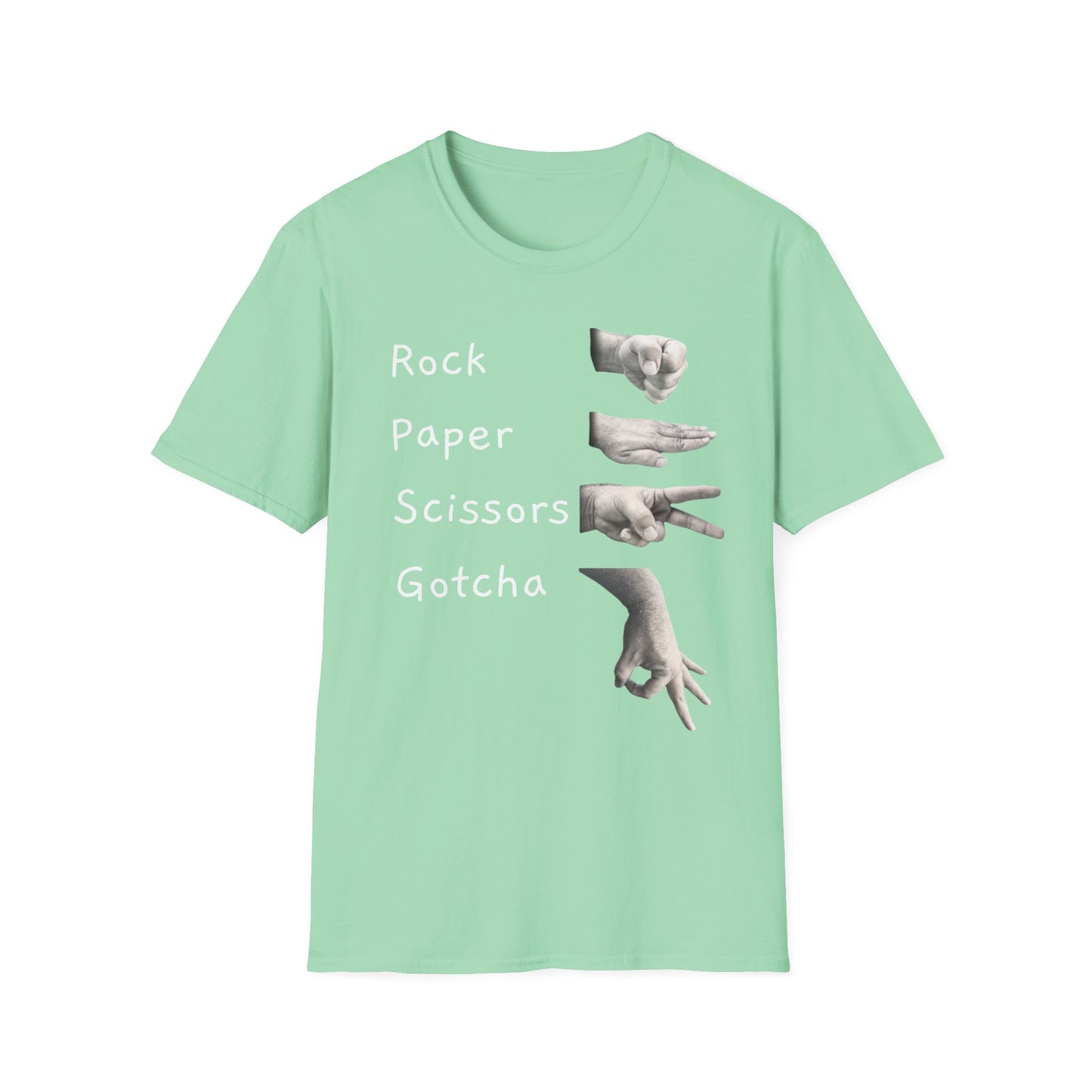 Rock, Paper, Scissors Creative Hands Symbol T-Shirt, Hand Gesture Graphic Tee, Unisex Softstyle Shirt for Friends, Casual Wear, Gift for Holidays, Statement Shirt