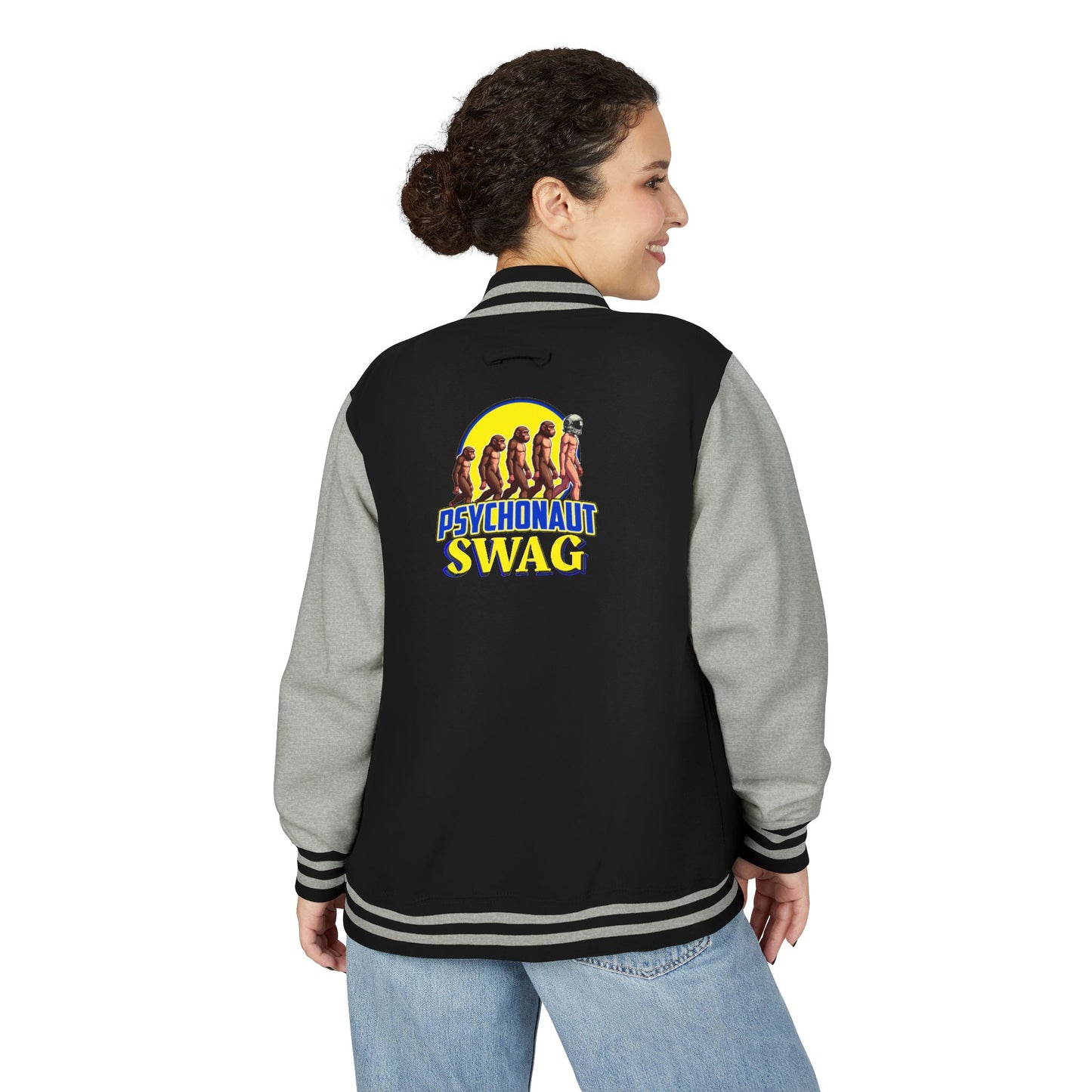 Psychonaut Swag, Small Biz, Vintage Unisex Heavyweight Letterman Jacket – Perfect for Team Spirit, Casual Outings, Gifts, College Events, Personalized Style