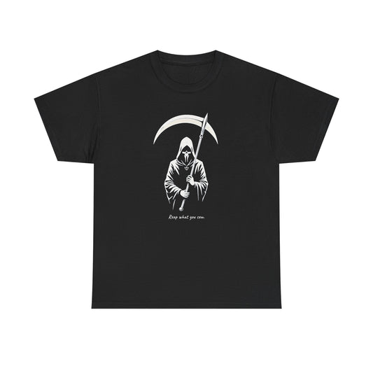 Grim Reaper Scythe T-Shirt — "Reap what you sew” Goth Graphic Tee