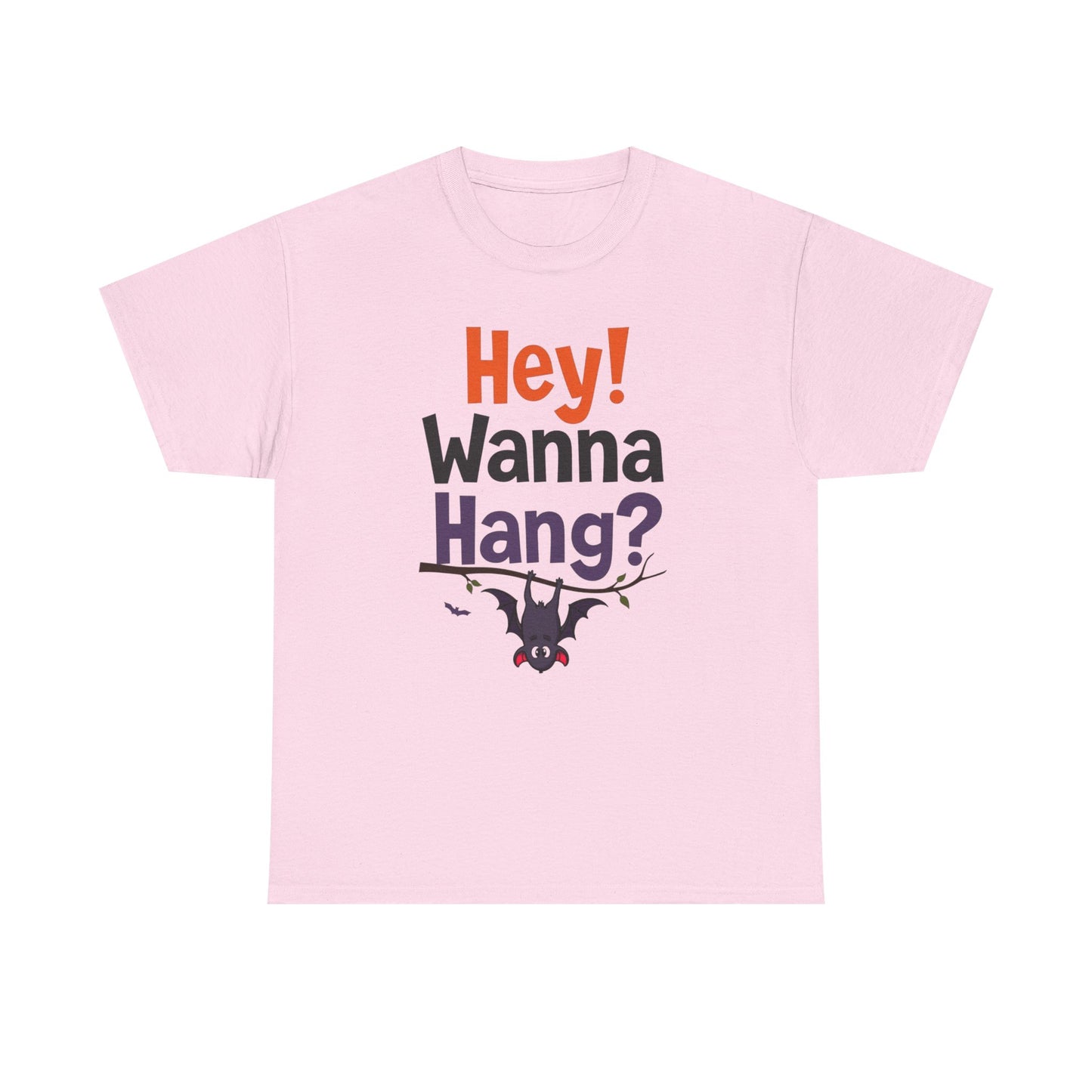 Wanna Hang, Bat Halloween Themed Unisex Heavy Cotton Tee - Fun & Spooky Graphic Tee, Perfect for Parties, Costume Events, Fall Celebrations, Gifts - Psychonaut Swag