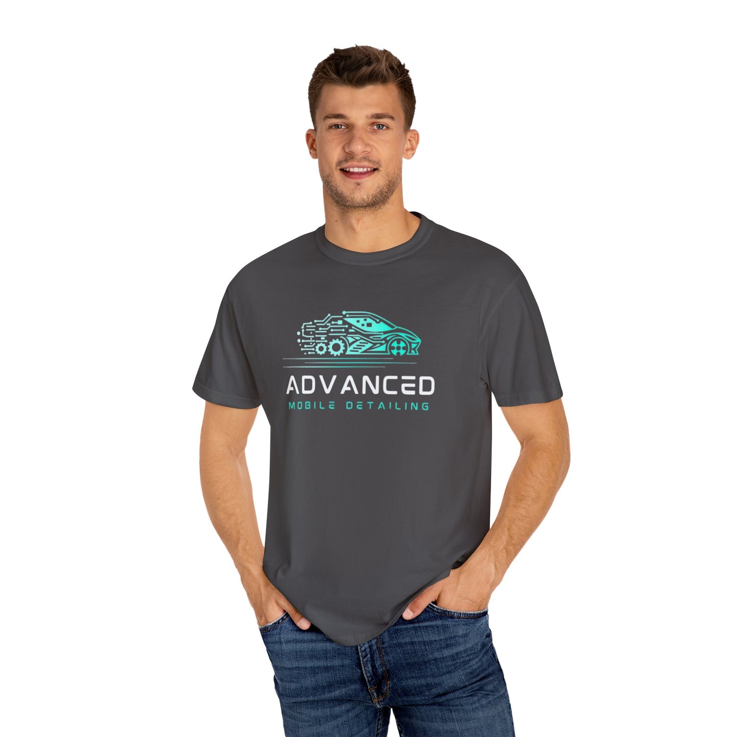 Advanced Mobile, Garment Dyed, T-Shirt, Unisex Graphic Tee, Casual Streetwear, Perfect Gift for Car Lovers, Vintage Style Merch, Everyday Wear