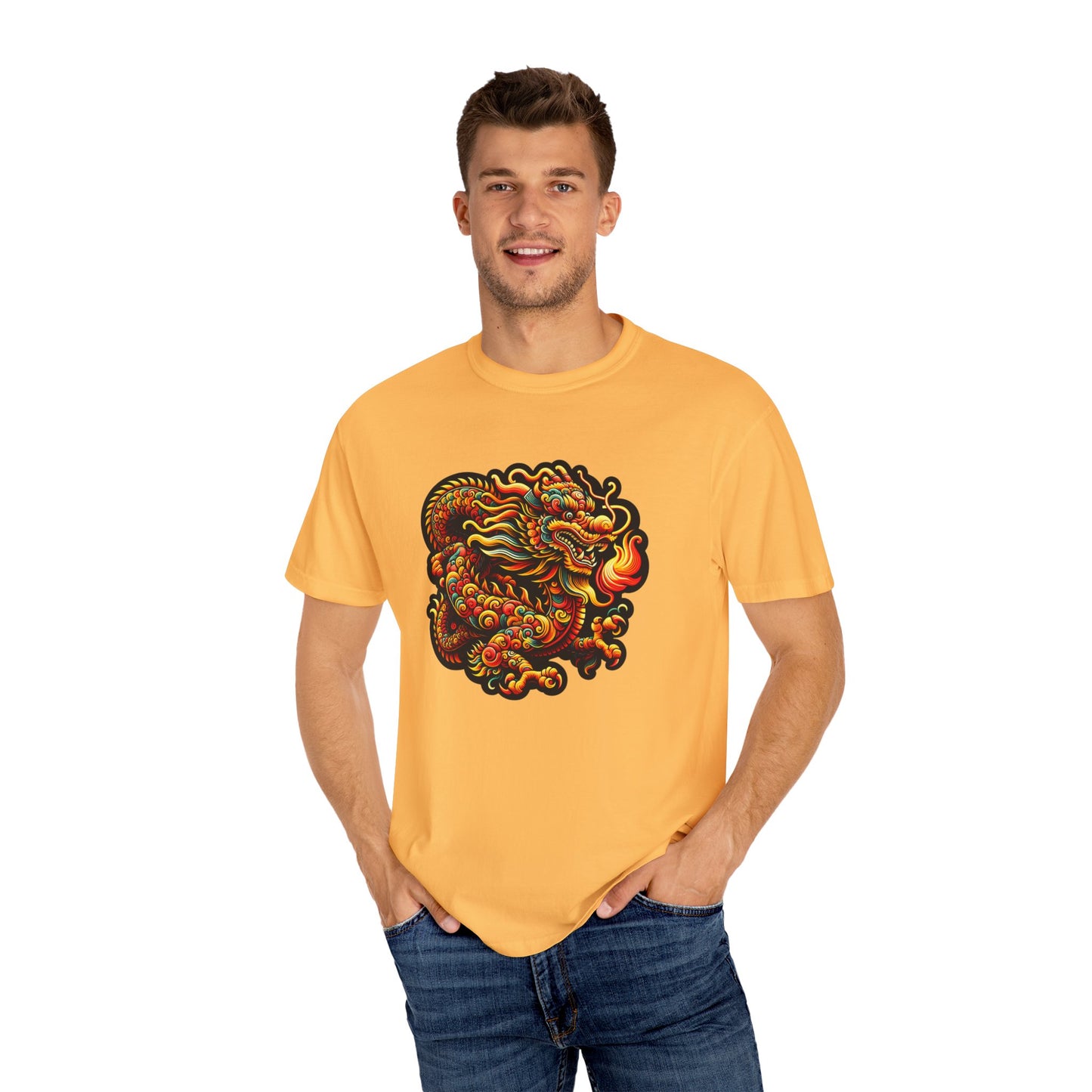 Dragon, Unisex Dragon Graphic T-Shirt - Colorful Garment-Dyed Tee - Psychonaut Swag