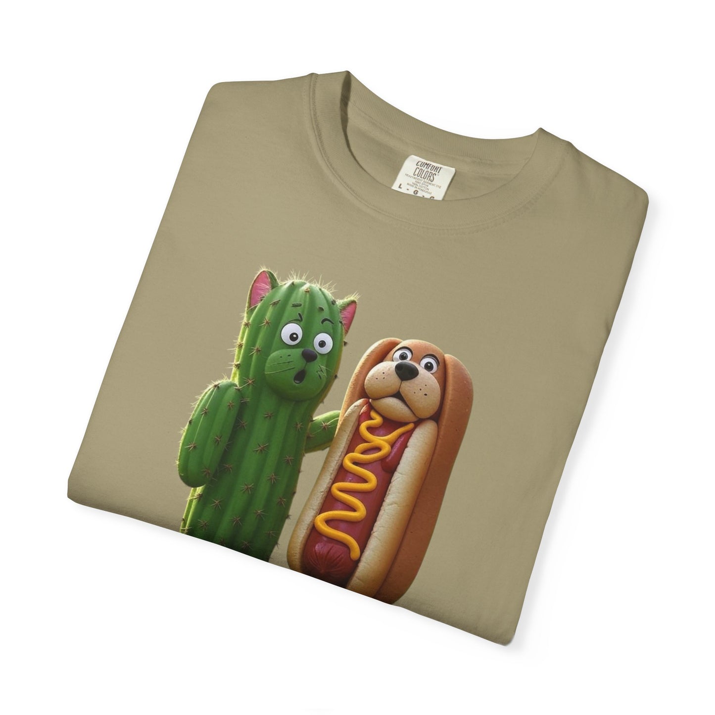 Friends Cactus and Hot Dog, Cartoon T-Shirt, Cute Tee for Kids and Adults, Humorous Gift for Food Lovers, Summer Casual Wear, Birthday Gift