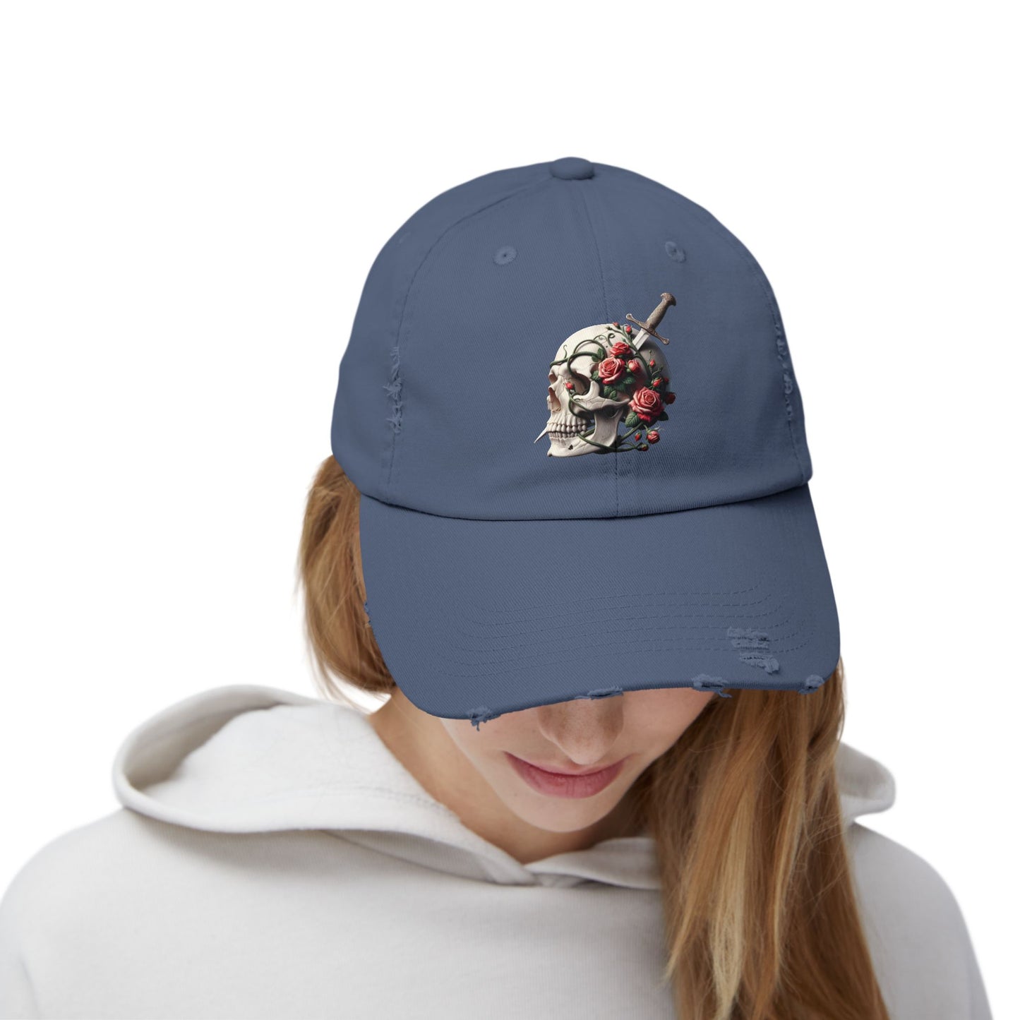Skull rose, Unisex Distressed Cap
