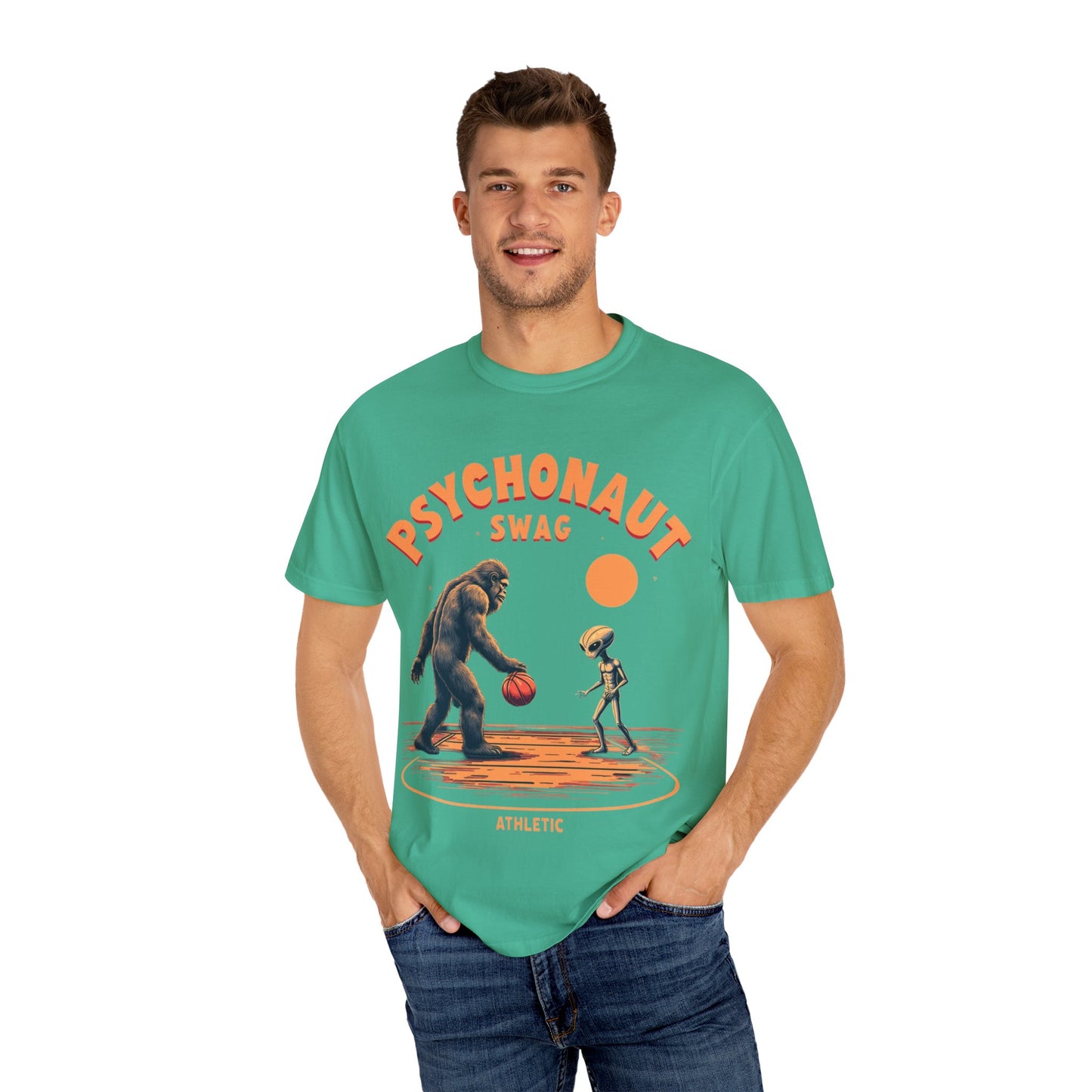 Alien vs Bigfoot, Psychonaut Swag Unisex T-Shirt, Funny Graphic Tee, Unique Gift for Gamers, Outdoor Lovers, Birthday, Casual Wear