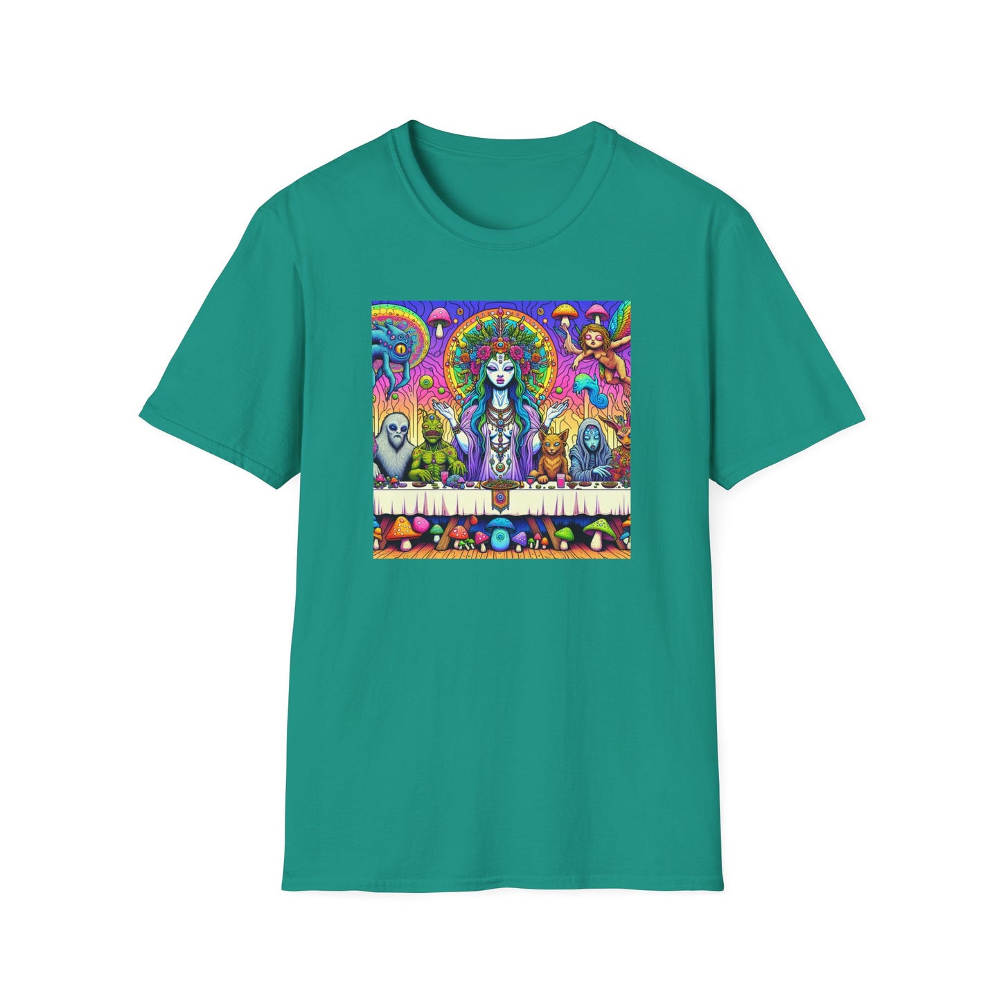 Mushroom Last Supper, Unisex Softstyle T-Shirt - Psychonaut Swag
