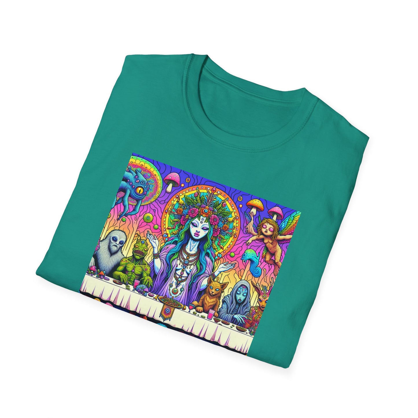 Mushroom Last Supper, Unisex Softstyle T-Shirt - Psychonaut Swag