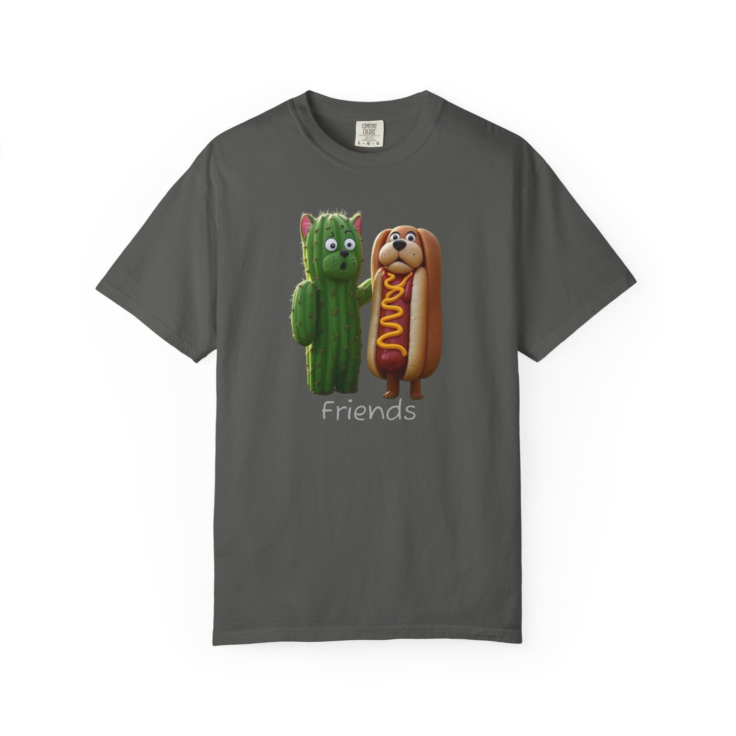 Friends Cactus and Hot Dog, Cartoon T-Shirt, Cute Tee for Kids and Adults, Humorous Gift for Food Lovers, Summer Casual Wear, Birthday Gift
