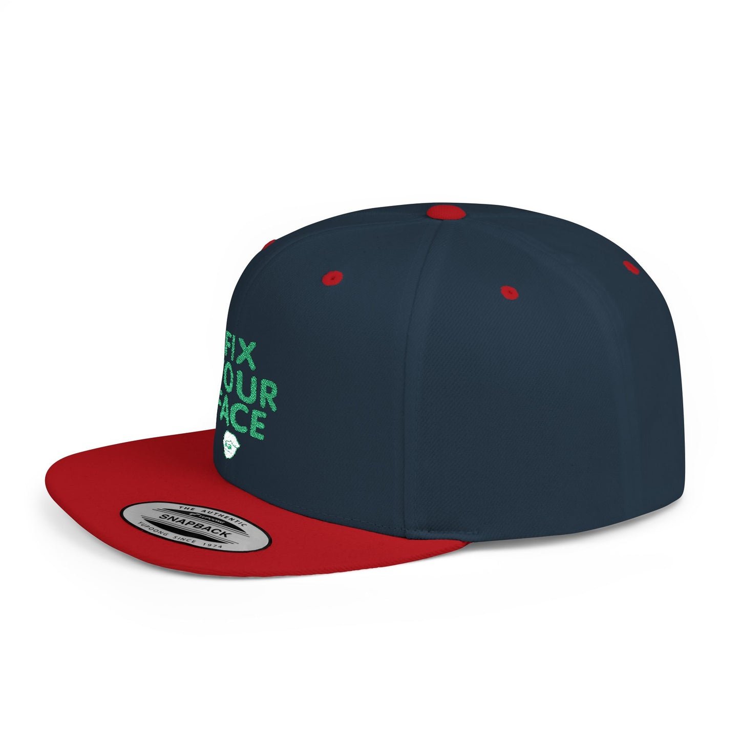 Fix Your Face-Leah, Flat Bill Snapback Cap, Trendy Snapback Hat, Funny Quote Hat, Casual Streetwear Cap, Unique Gift for Friends