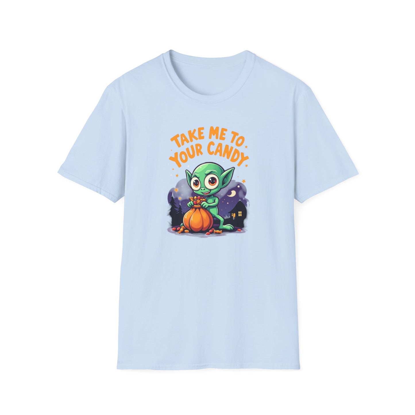 Trick or Treat Alien, T-Shirt, Cute Graphic Tee, Trick or Treat Shirt, Unisex Halloween Apparel, Fun Holiday Outfit