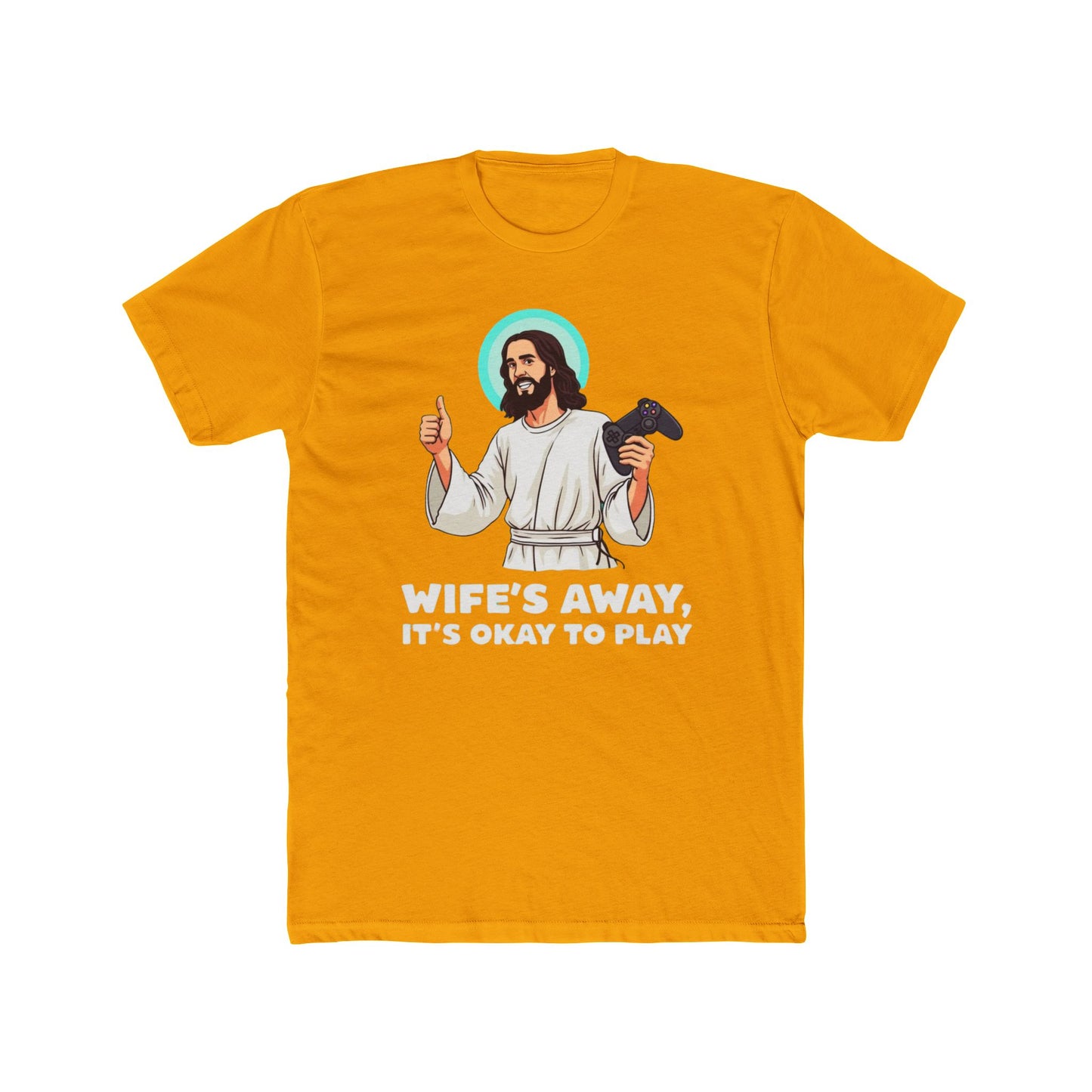 Wife’s away, Jesus tee, Playful Unisex Crew Tee with Humorous Design - Psychonaut Swag