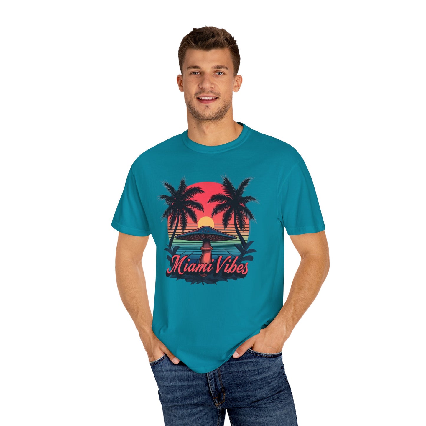 Miami Vibes, T-Shirt with Tropical Vibes Design, Summer Apparel, Beachwear, Gift for Vacation Lovers, Relaxed Style - Psychonaut Swag