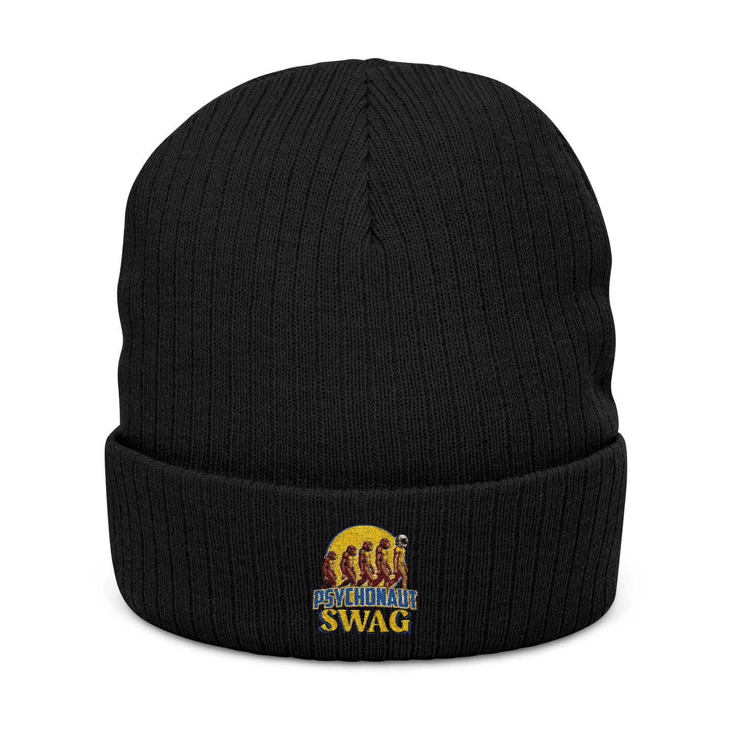 Psychonaut swag, small biz, Ribbed Knit Beanie - Cozy Embroidered Headwear for All Seasons, Winter Fashion, Gift Idea, Casual Style, Outdoor Fun