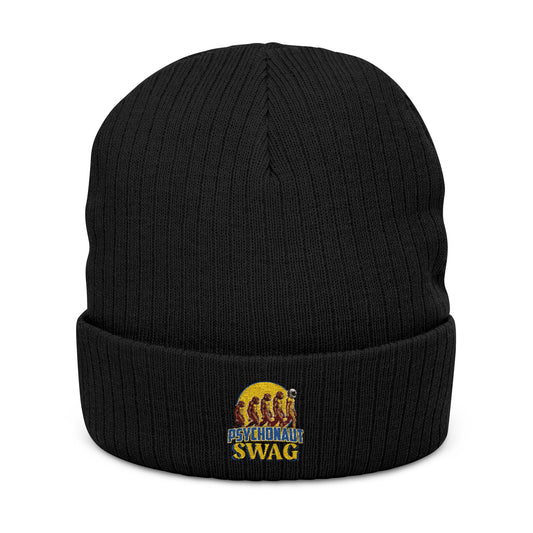 Psychonaut swag, small biz, Ribbed Knit Beanie - Cozy Embroidered Headwear for All Seasons, Winter Fashion, Gift Idea, Casual Style, Outdoor Fun