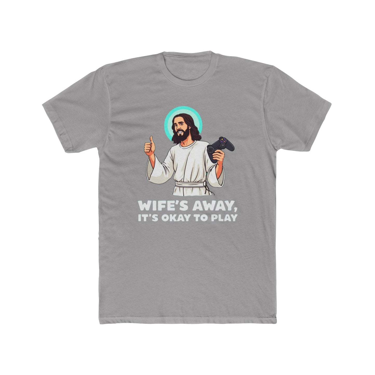 Wife’s away, Jesus tee, Playful Unisex Crew Tee with Humorous Design - Psychonaut Swag