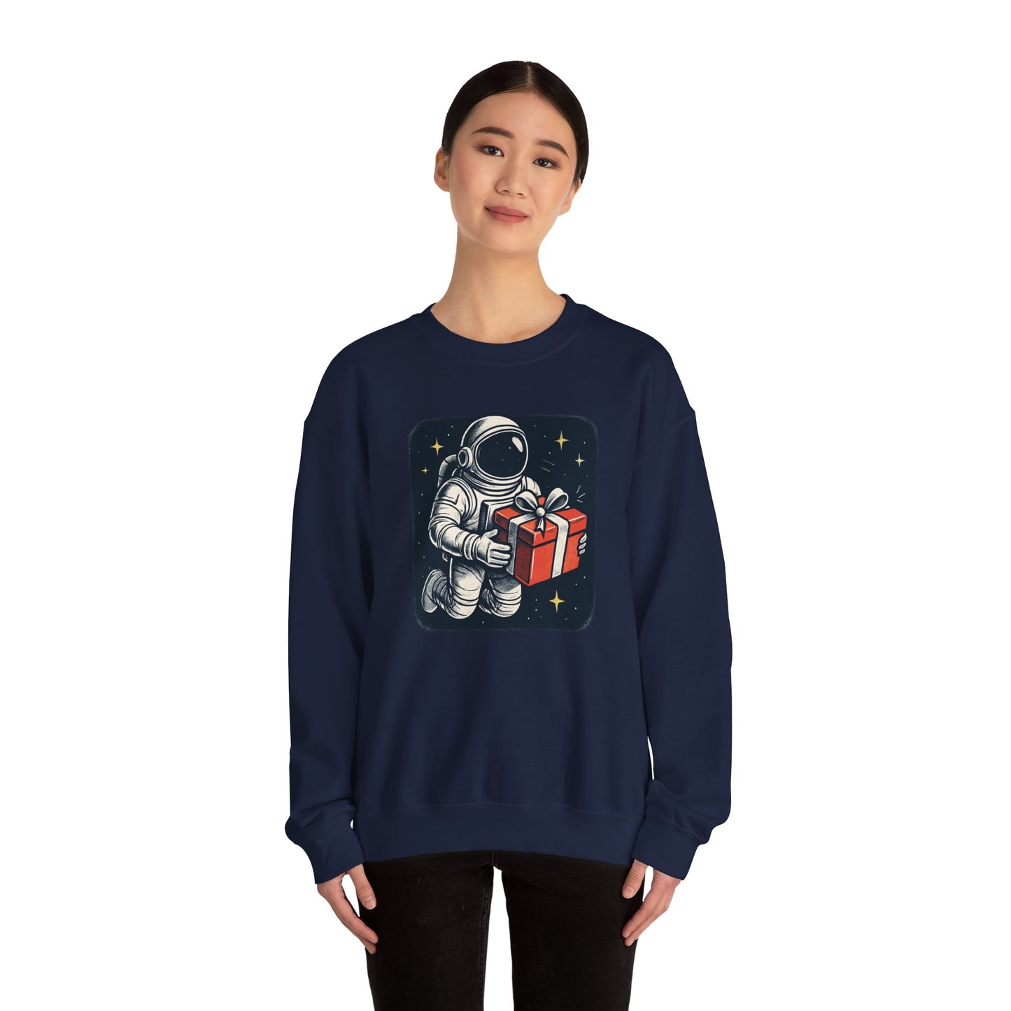 Astronaut holding Gift, Unisex Heavy Blend™ Crewneck Sweatshirt