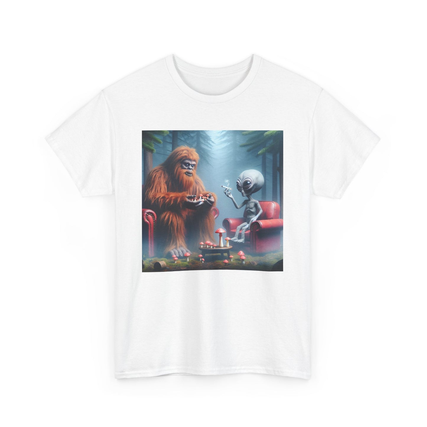Mythical Bigfoot and Alien, Hanging out in the woods, Unisex Heavy Cotton Tee - Psychonaut Swag