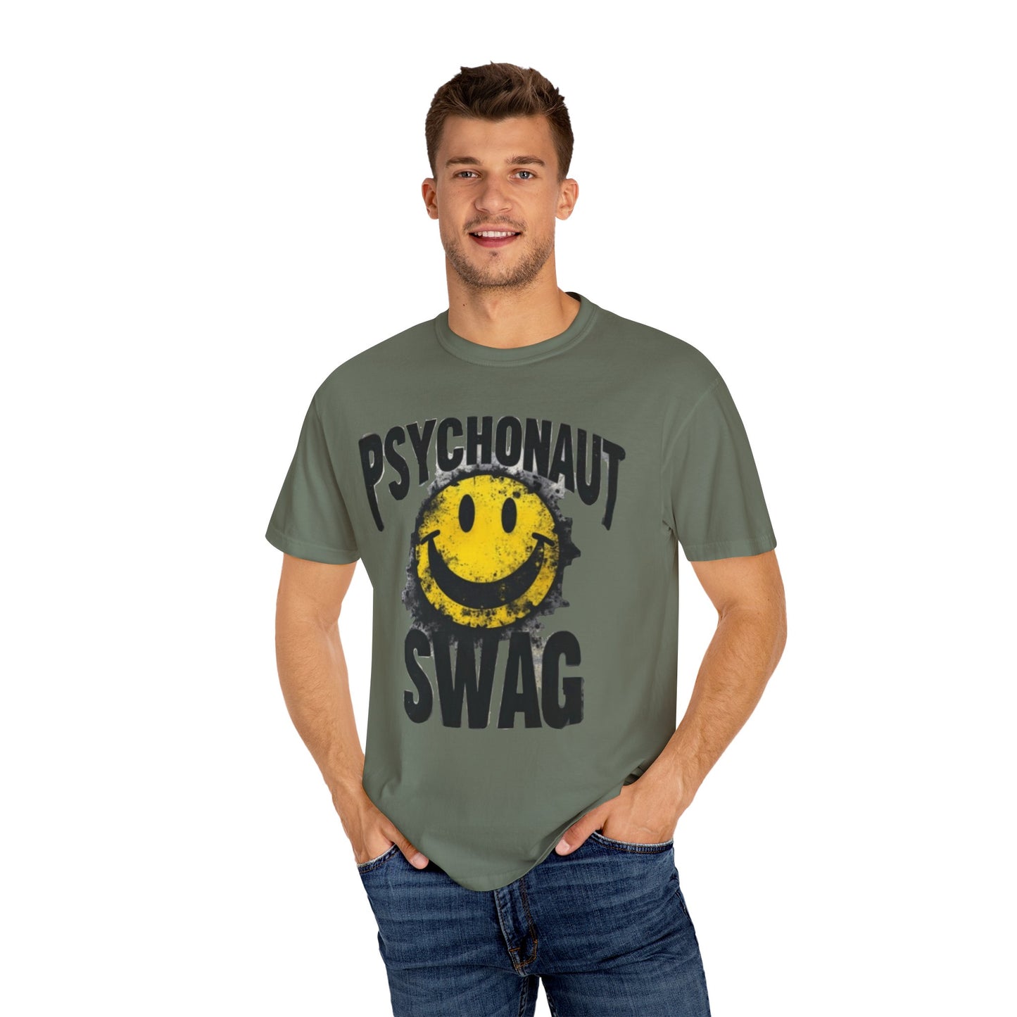Psychonaut Swag Yellow Smiley Face, Trendy Graphic Tee for Festival Lovers, Casual Wear, Gifts, Street Style