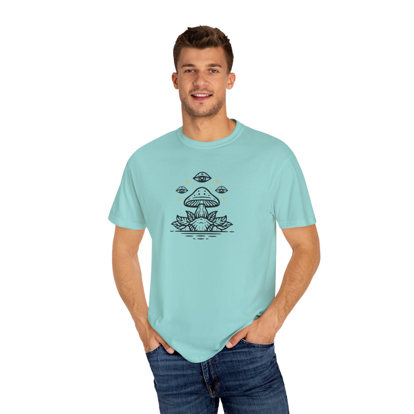 Mushroom Gift from Visitors, Unisex Garment-Dyed T-shirt - Psychonaut Swag