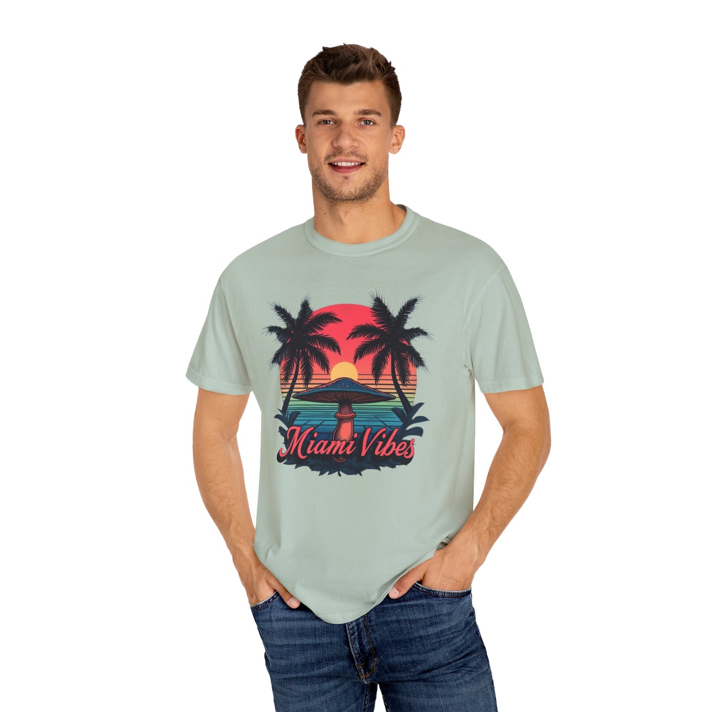 Miami Vibes, T-Shirt with Tropical Vibes Design, Summer Apparel, Beachwear, Gift for Vacation Lovers, Relaxed Style - Psychonaut Swag
