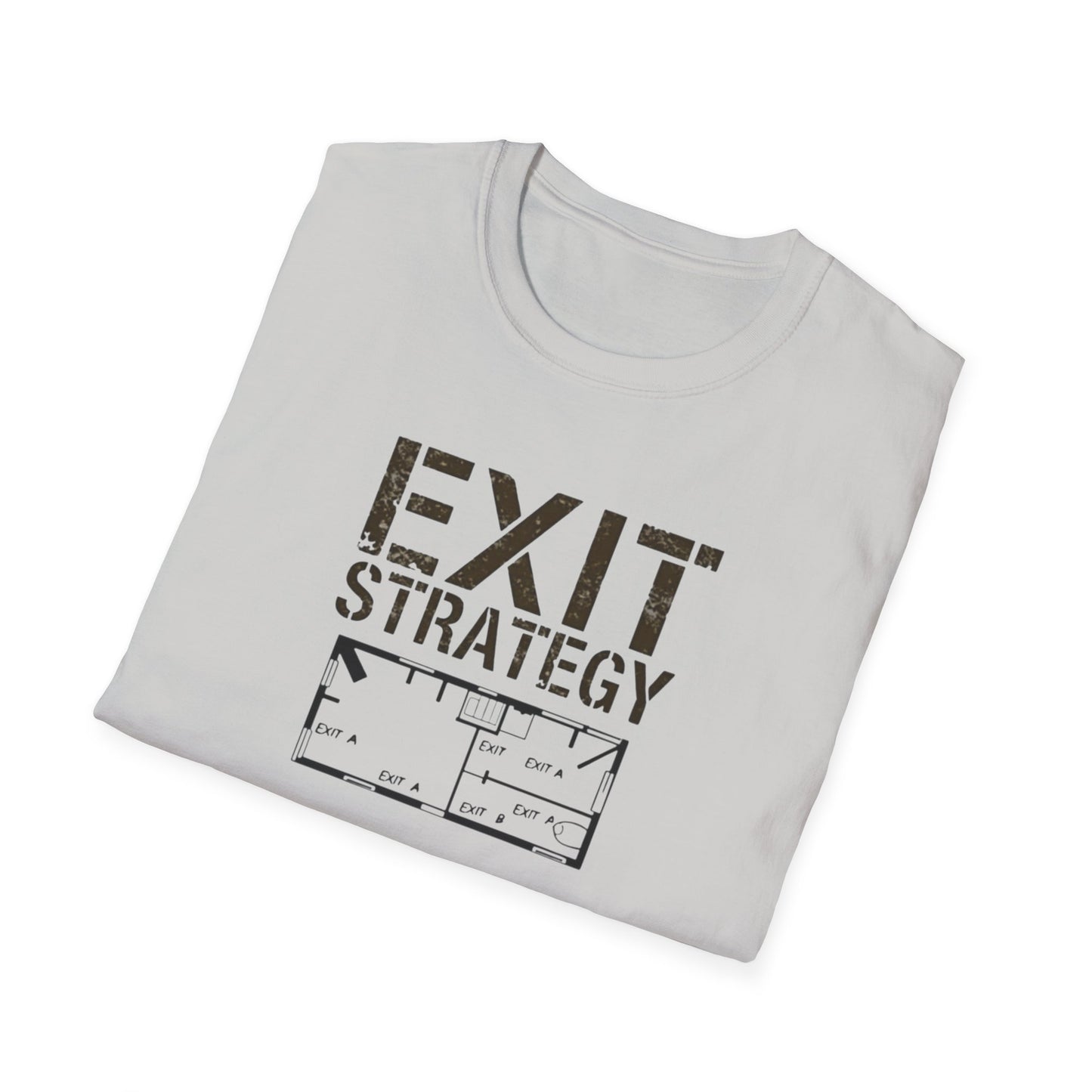 Exit Strategy Unisex Softstyle T-Shirt, Casual Wear, Fun Graphic Tee, Gift for Friends, Statement Shirt, Everyday Comfort - Psychonaut Swag