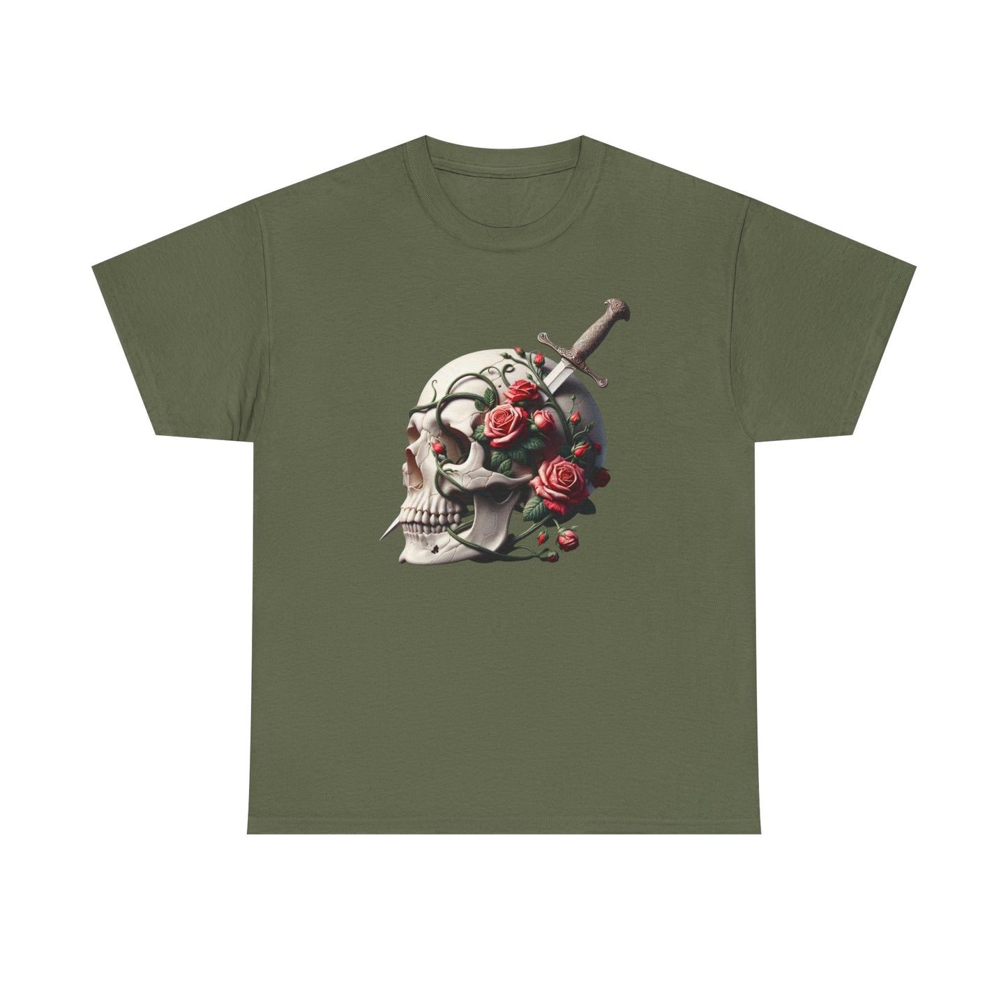 Skull & Roses Unisex Heavy Cotton Tee - Edgy Graphic T-Shirt for Alternative Fashion - Psychonaut Swag