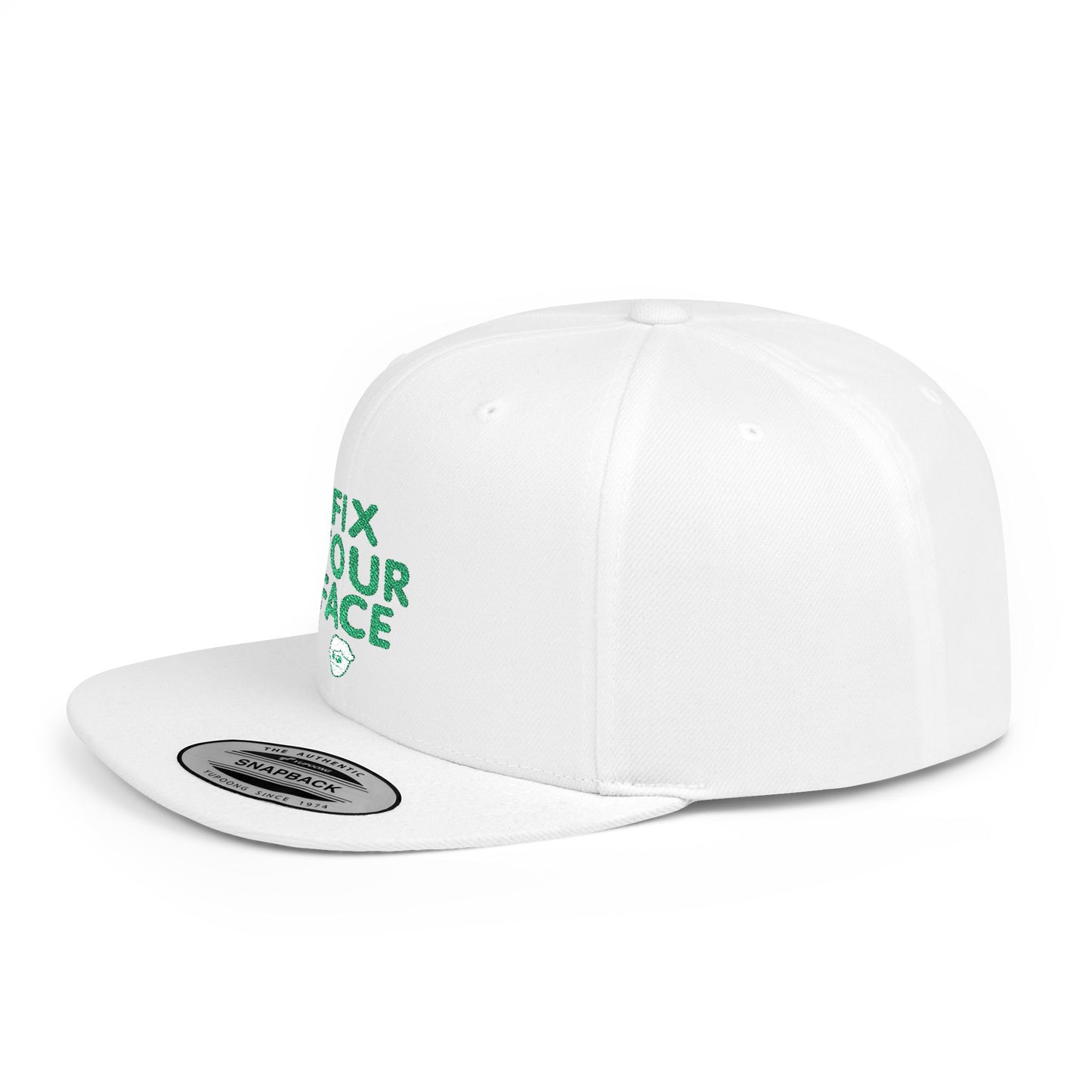Fix Your Face-Leah, Flat Bill Snapback Cap, Trendy Snapback Hat, Funny Quote Hat, Casual Streetwear Cap, Unique Gift for Friends