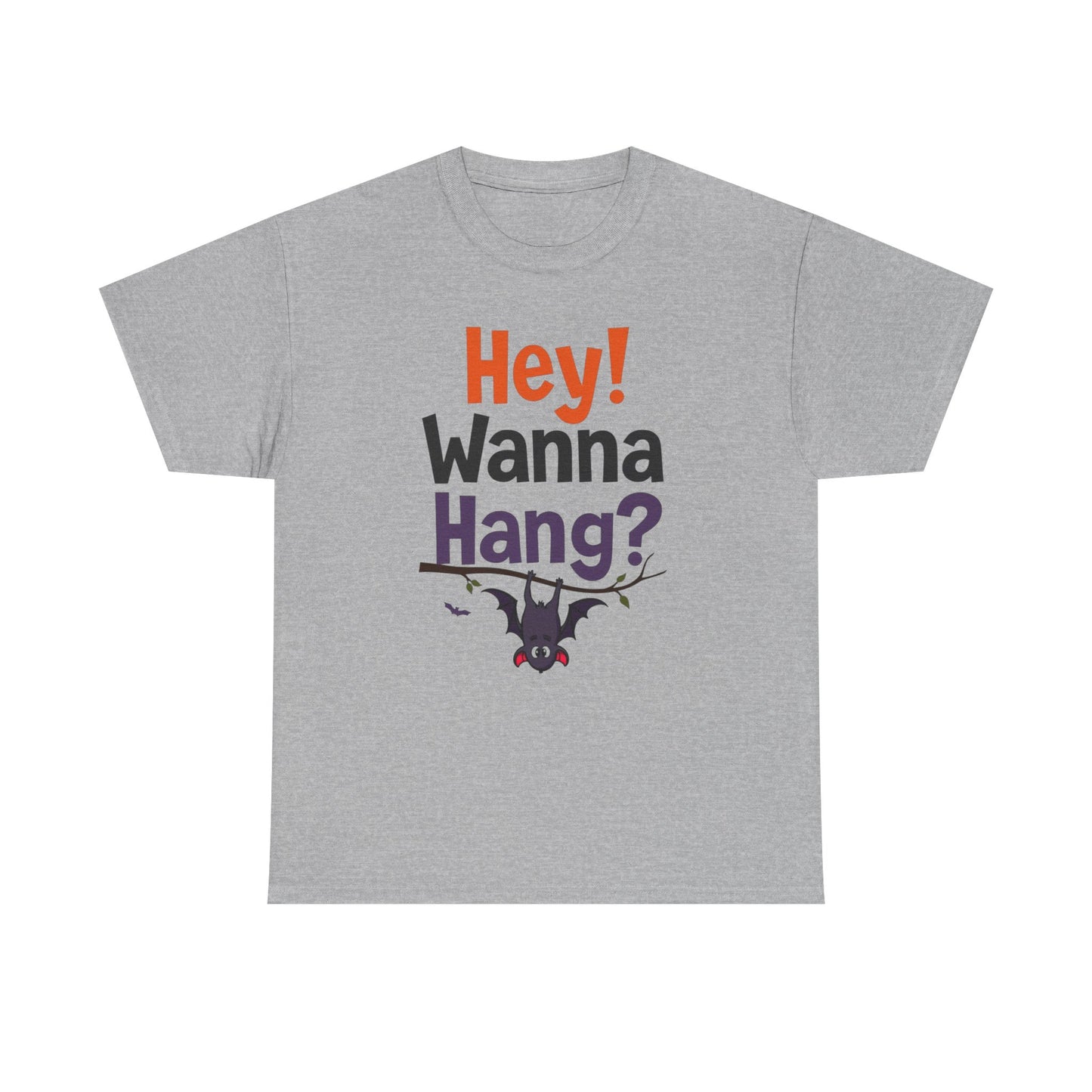 Wanna Hang, Bat Halloween Themed Unisex Heavy Cotton Tee - Fun & Spooky Graphic Tee, Perfect for Parties, Costume Events, Fall Celebrations, Gifts - Psychonaut Swag