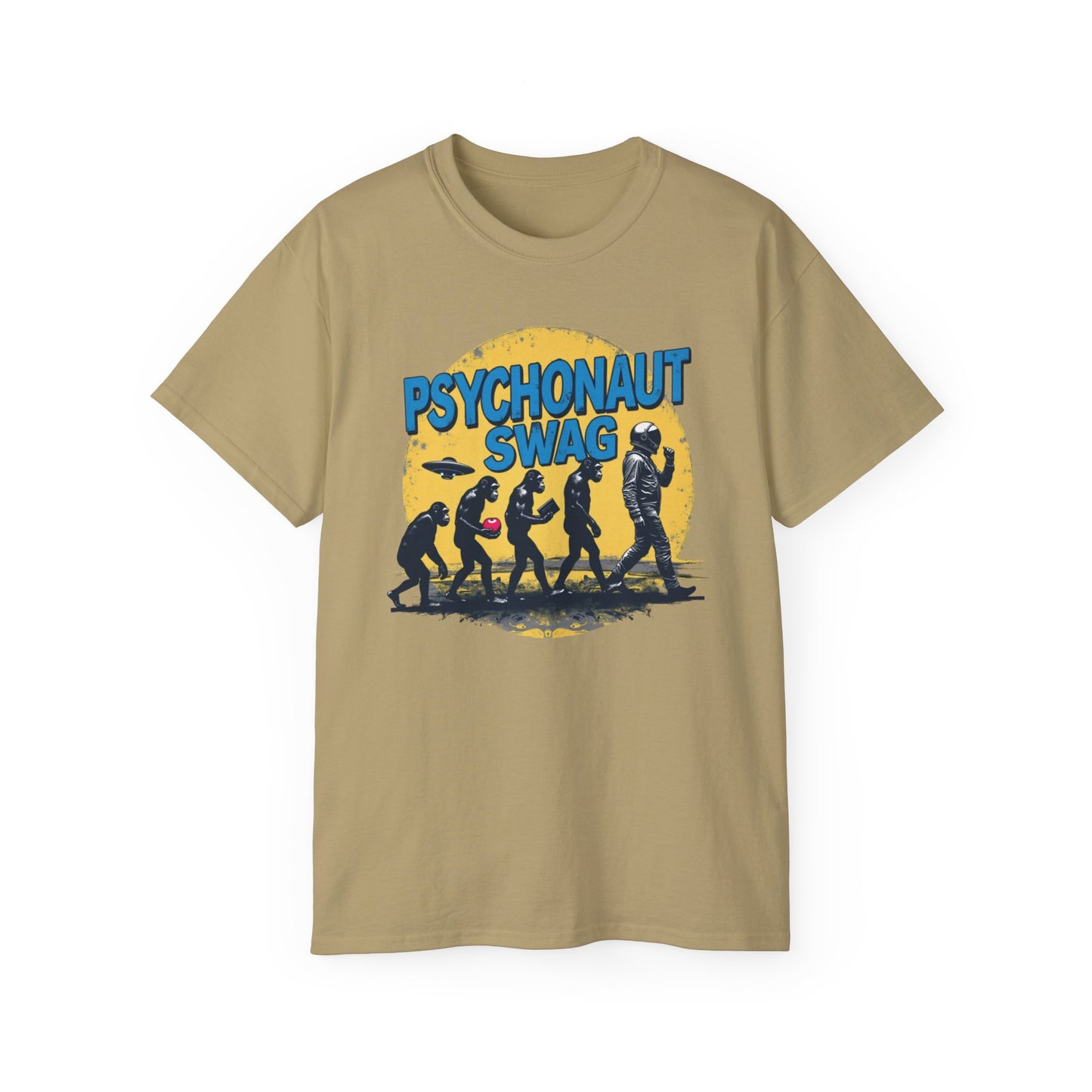 Psychonaut Evolution of Man Sunset, Unisex Tee, Retro Graphic T-Shirt, Music Festival Attire, Gift for Gamers, Casual Streetwear - Psychonaut Swag