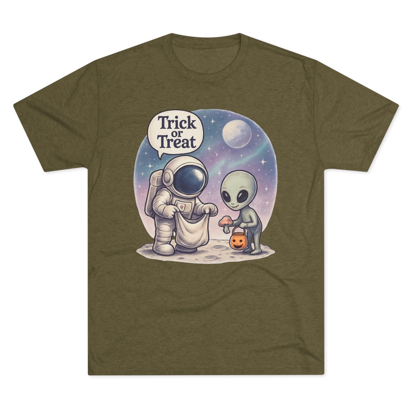 Space Trick or Treat Crew Tee, Halloween T-Shirt, Space Theme Shirt, Unisex Graphic Tee, Fun Costume Tee, Gift for Space Lovers