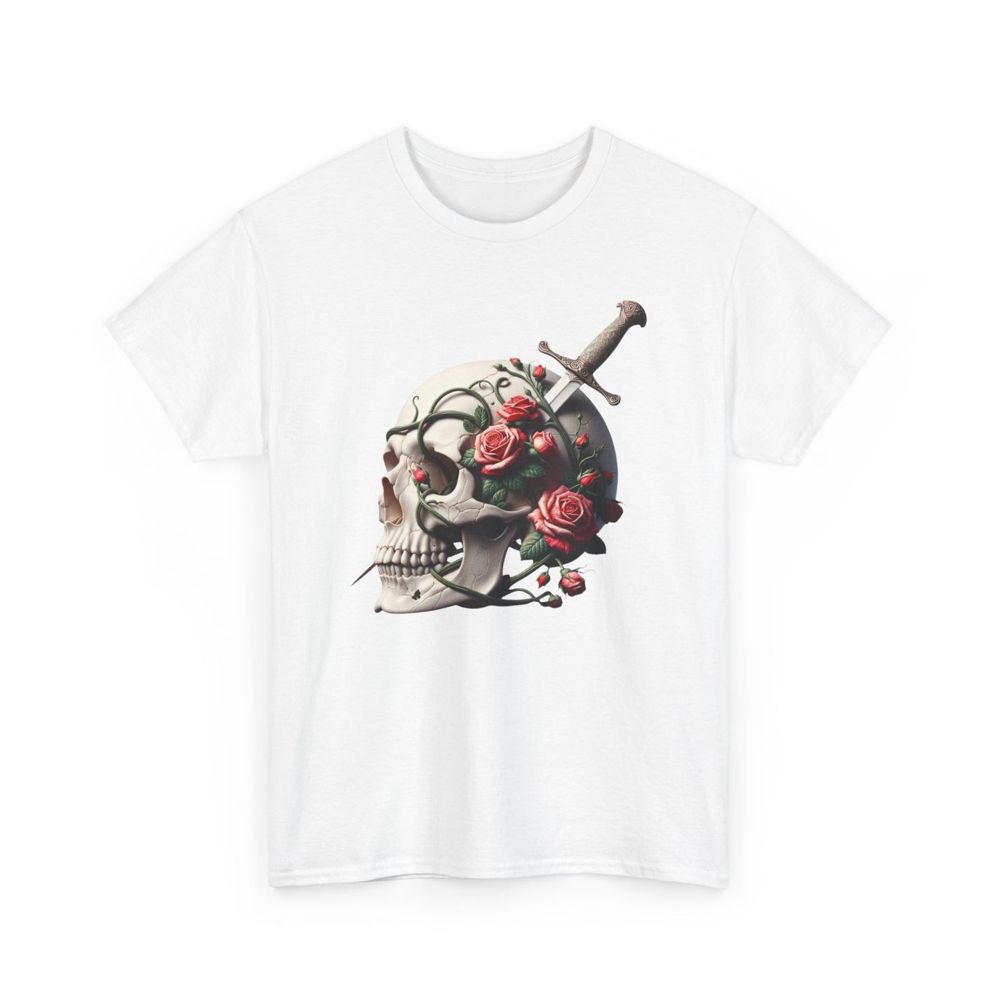 Skull & Roses Unisex Heavy Cotton Tee - Edgy Graphic T-Shirt for Alternative Fashion - Psychonaut Swag