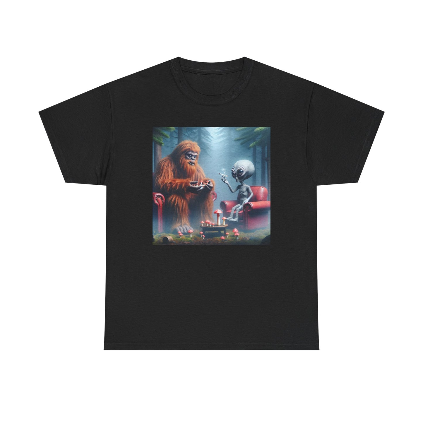 Mythical Bigfoot and Alien, Hanging out in the woods, Unisex Heavy Cotton Tee - Psychonaut Swag