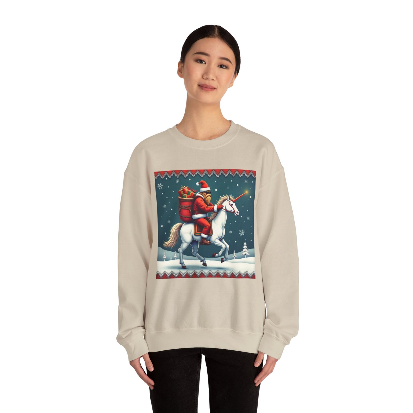 Santa Squatch on Unicorn, Unisex Heavy Blend™ Crewneck Sweatshirt