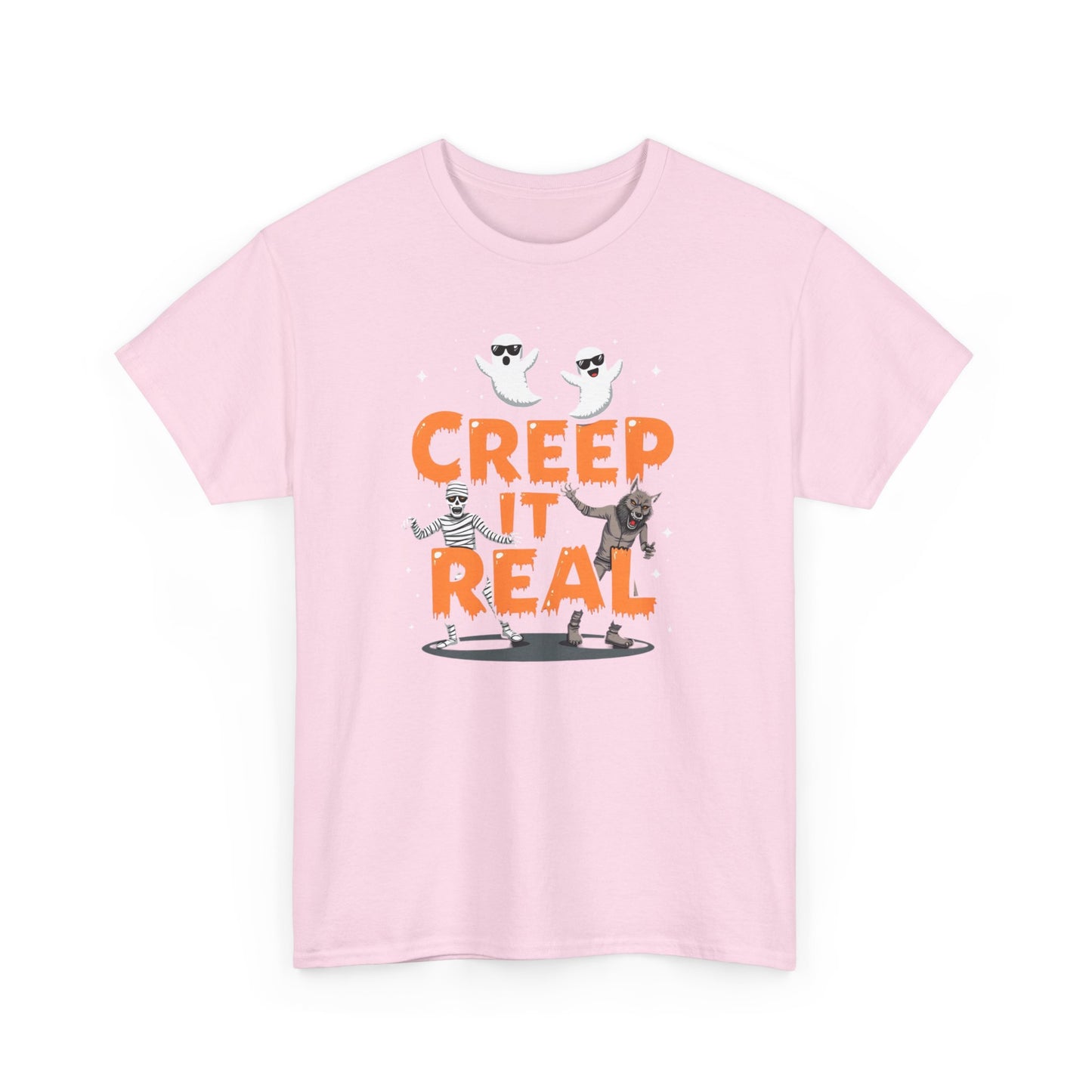 Creep It Real Unisex Heavy Cotton Tee, Halloween Shirt, Fall Apparel, Spooky Season, Ghost Theme, Unisex Casual Wear
